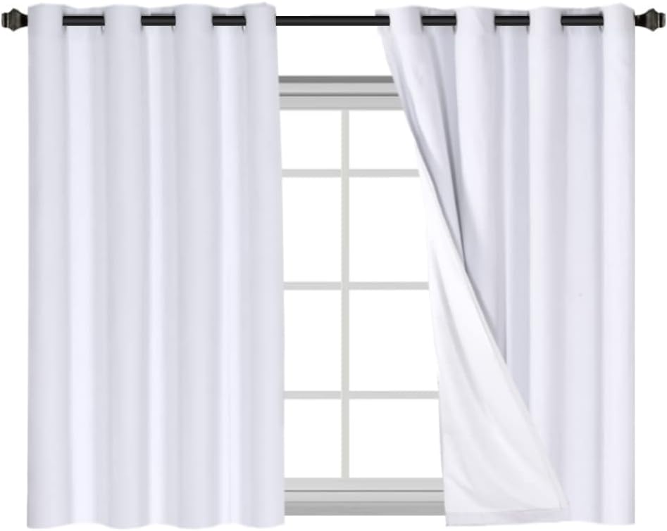 H.VERSAILTEX Blackout Curtains, Linen Curtains 108 inches Long 100% Black Out Curtains for Bedroom Windows, Textured Linen Look Draperies Grommet with White Liner, 2 Panels, Natural
