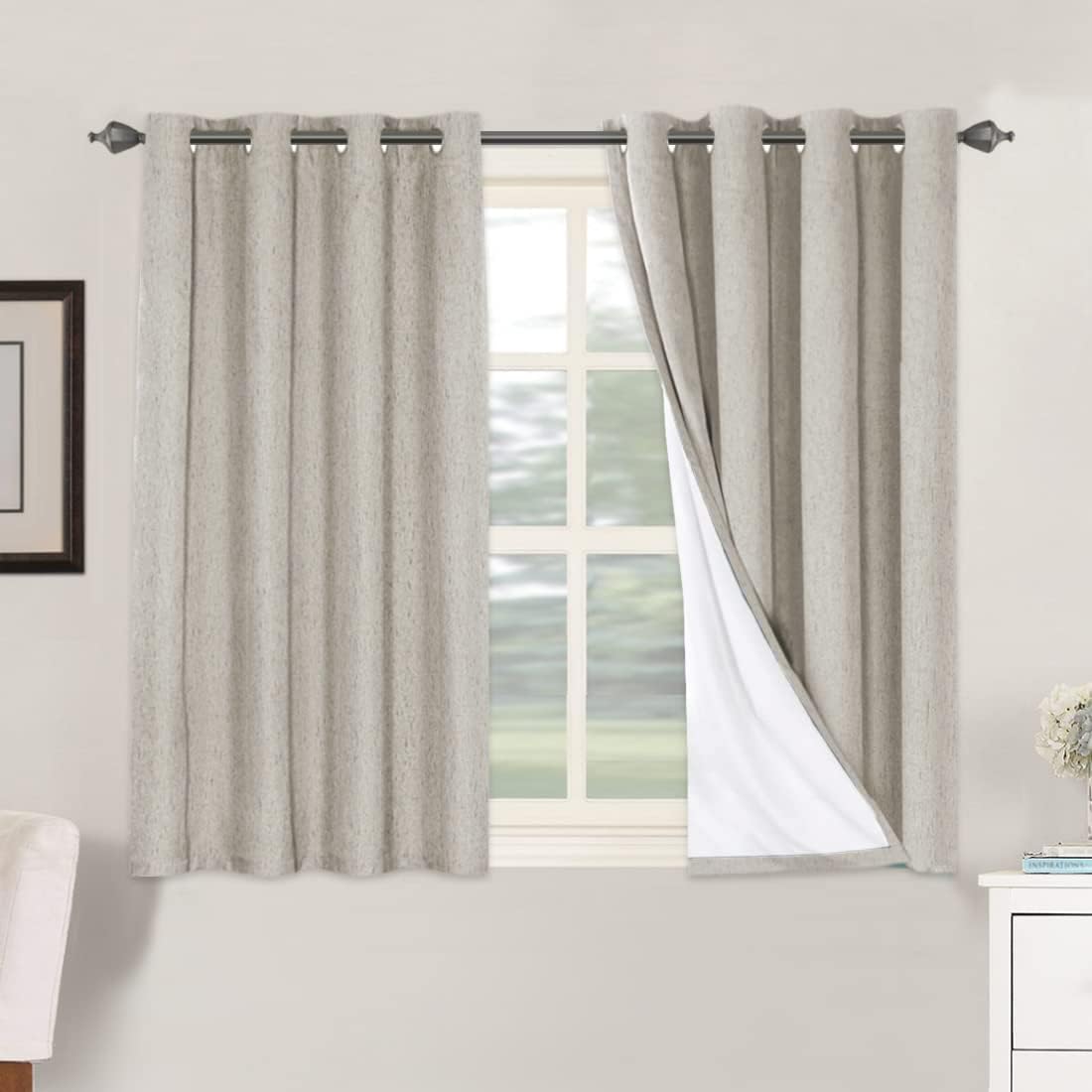 H.VERSAILTEX Blackout Curtains, Linen Curtains 108 inches Long 100% Black Out Curtains for Bedroom Windows, Textured Linen Look Draperies Grommet with White Liner, 2 Panels, Natural