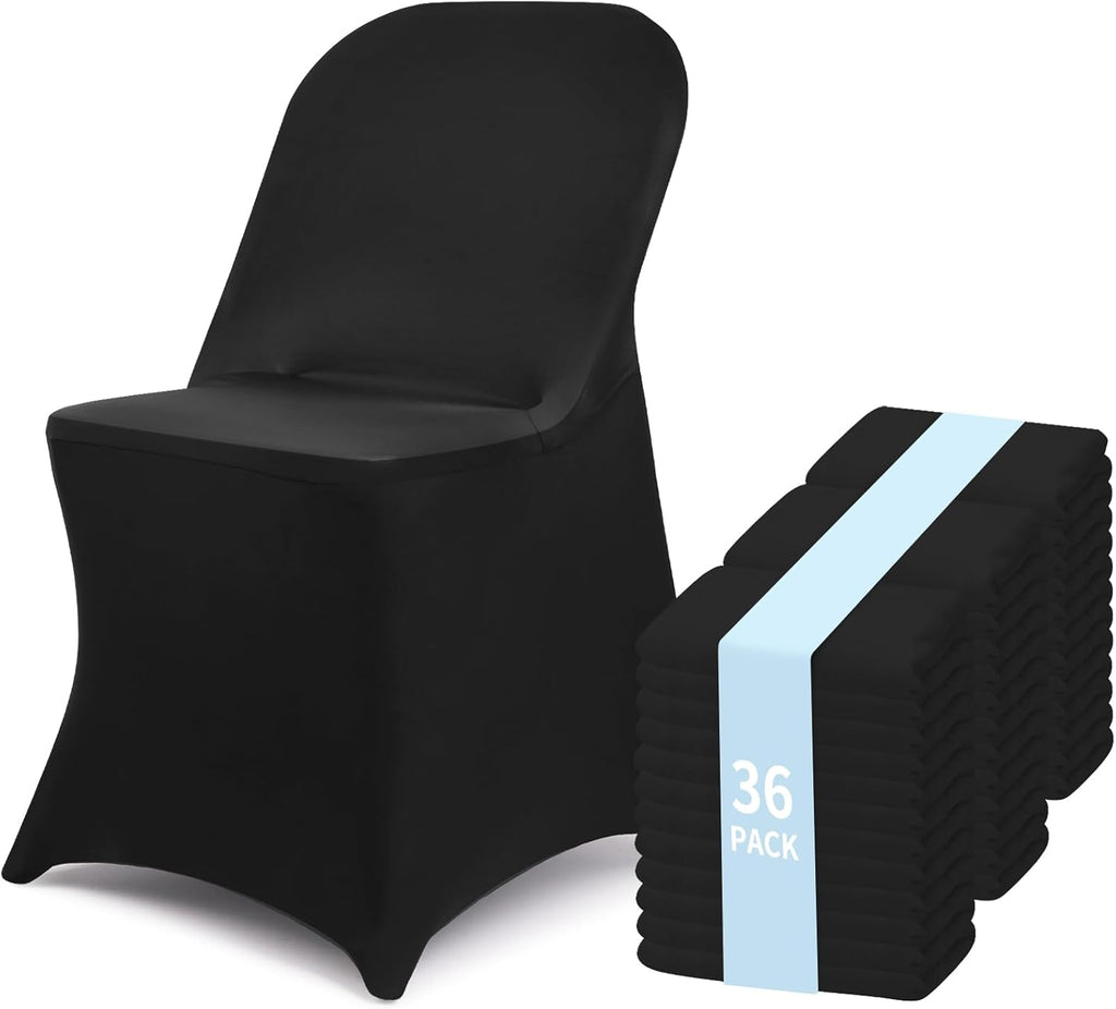 Fixwal 36 Pcs Spandex Stretch Folding Chair Covers - Universal Fitted Washable Slipcovers for Dining, Party, Wedding, Banquet & Thanksgiving Christmas Decoration (White)