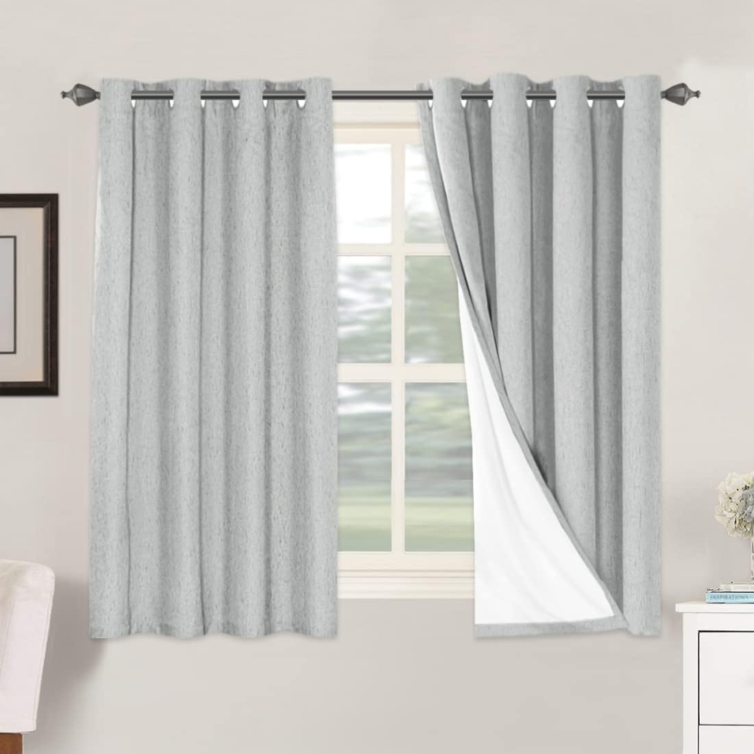 H.VERSAILTEX Blackout Curtains, Linen Curtains 108 inches Long 100% Black Out Curtains for Bedroom Windows, Textured Linen Look Draperies Grommet with White Liner, 2 Panels, Natural