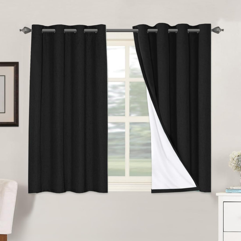 H.VERSAILTEX Blackout Curtains, Linen Curtains 108 inches Long 100% Black Out Curtains for Bedroom Windows, Textured Linen Look Draperies Grommet with White Liner, 2 Panels, Natural