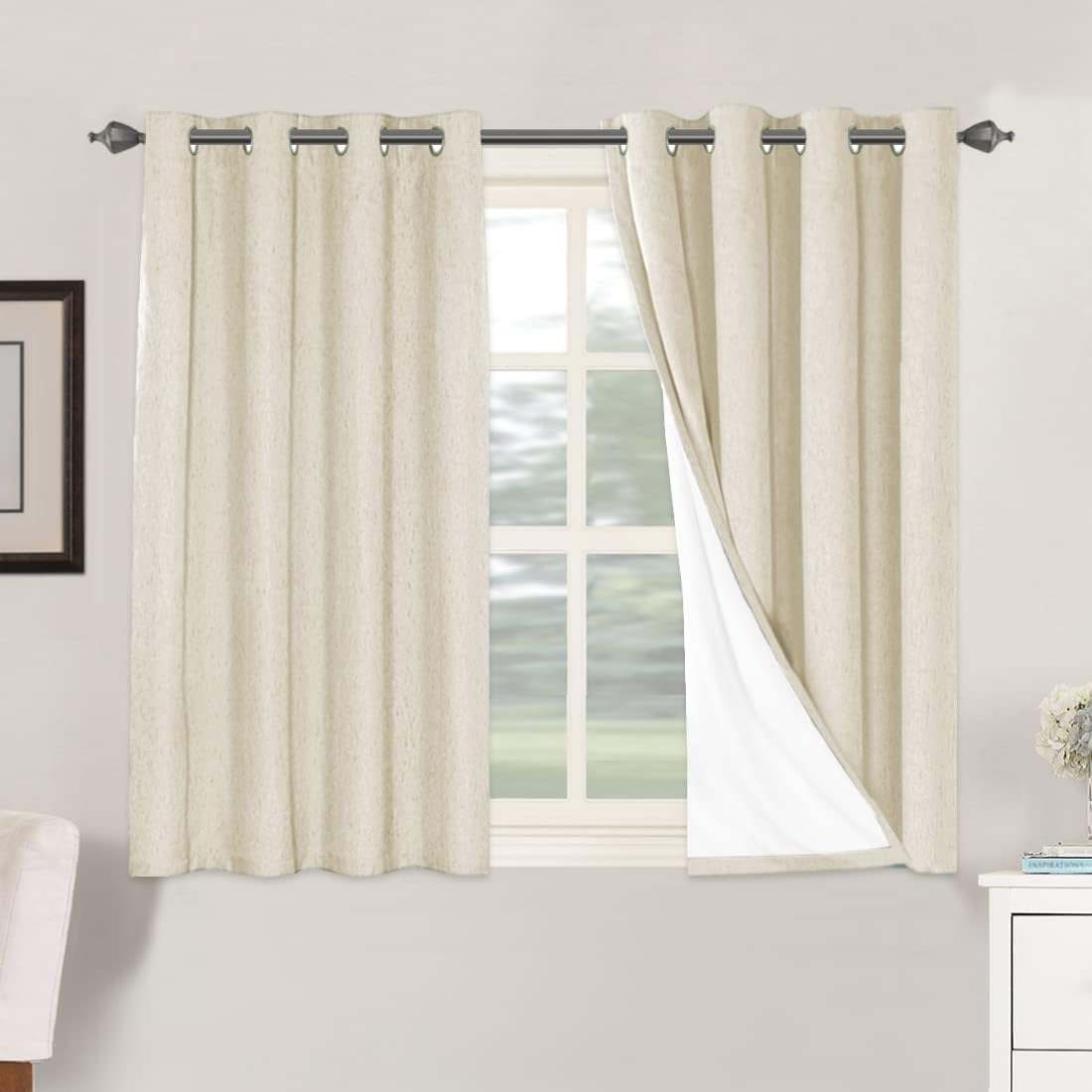 H.VERSAILTEX Blackout Curtains, Linen Curtains 108 inches Long 100% Black Out Curtains for Bedroom Windows, Textured Linen Look Draperies Grommet with White Liner, 2 Panels, Natural