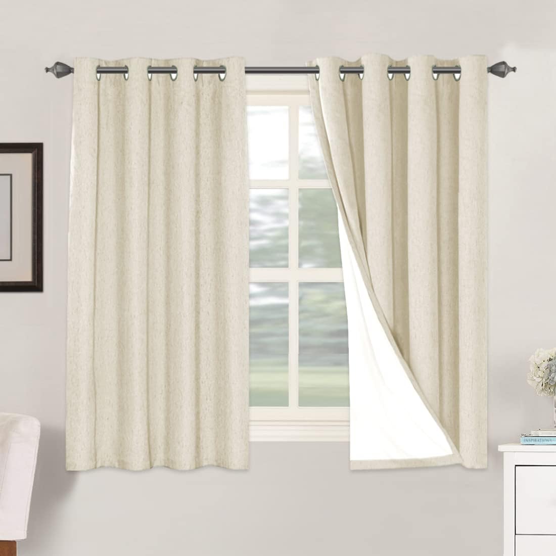 H.VERSAILTEX Blackout Curtains, Linen Curtains 108 inches Long 100% Black Out Curtains for Bedroom Windows, Textured Linen Look Draperies Grommet with White Liner, 2 Panels, Natural