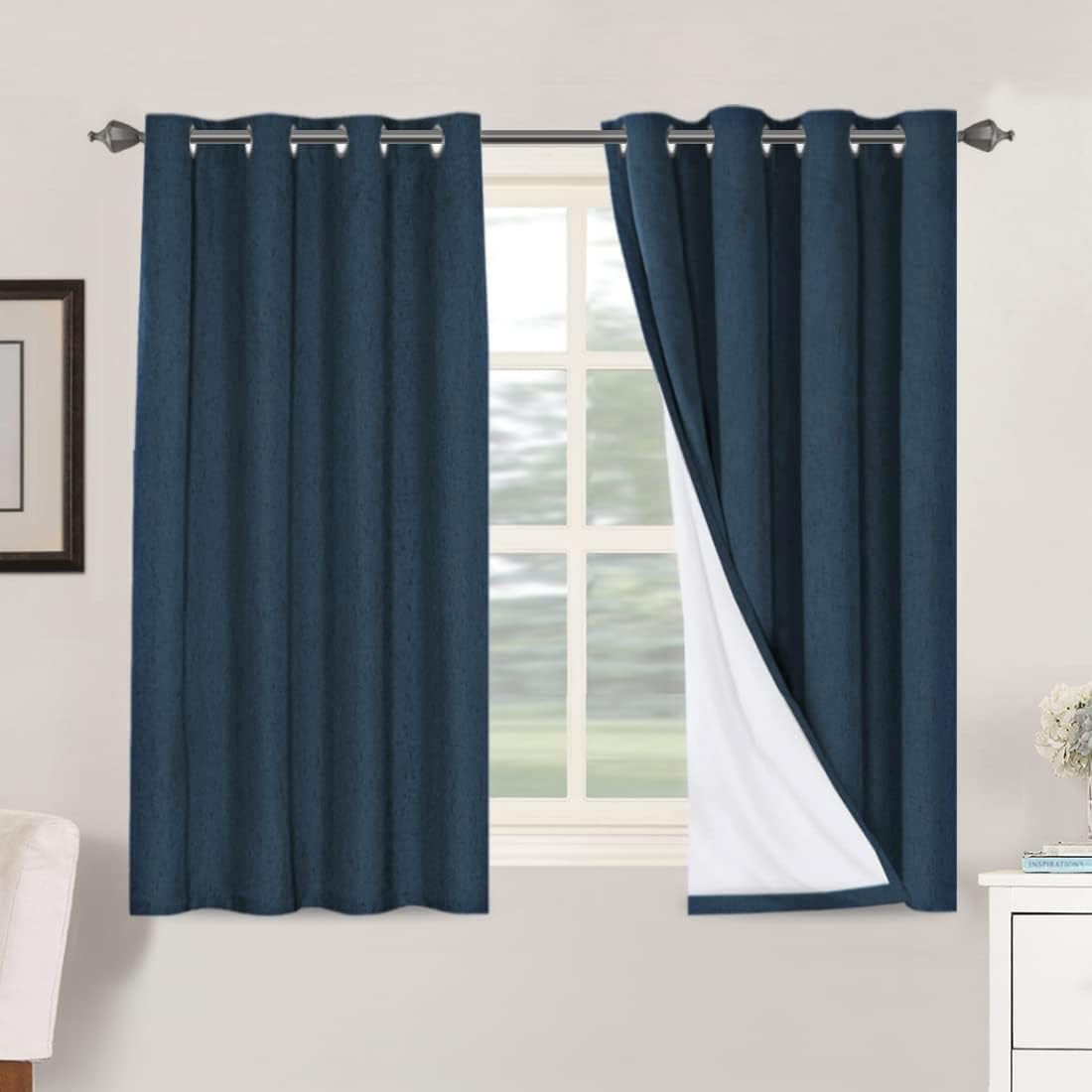 H.VERSAILTEX Blackout Curtains, Linen Curtains 108 inches Long 100% Black Out Curtains for Bedroom Windows, Textured Linen Look Draperies Grommet with White Liner, 2 Panels, Natural