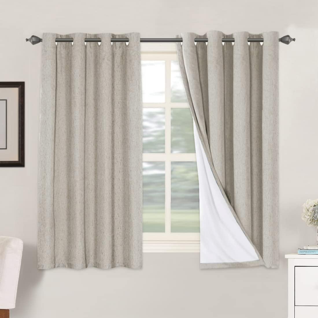 H.VERSAILTEX Blackout Curtains, Linen Curtains 108 inches Long 100% Black Out Curtains for Bedroom Windows, Textured Linen Look Draperies Grommet with White Liner, 2 Panels, Natural