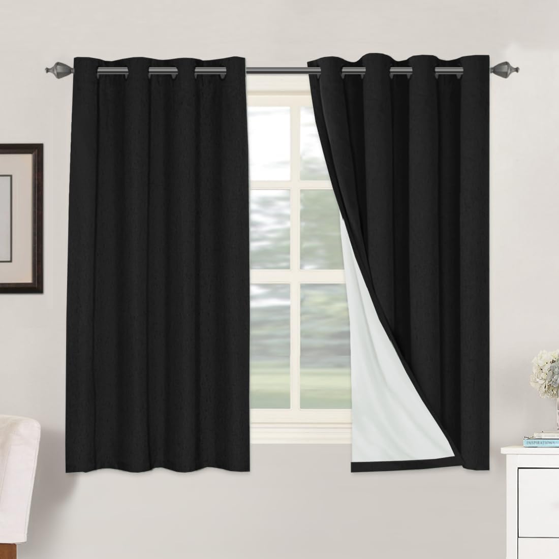 H.VERSAILTEX Blackout Curtains, Linen Curtains 108 inches Long 100% Black Out Curtains for Bedroom Windows, Textured Linen Look Draperies Grommet with White Liner, 2 Panels, Natural