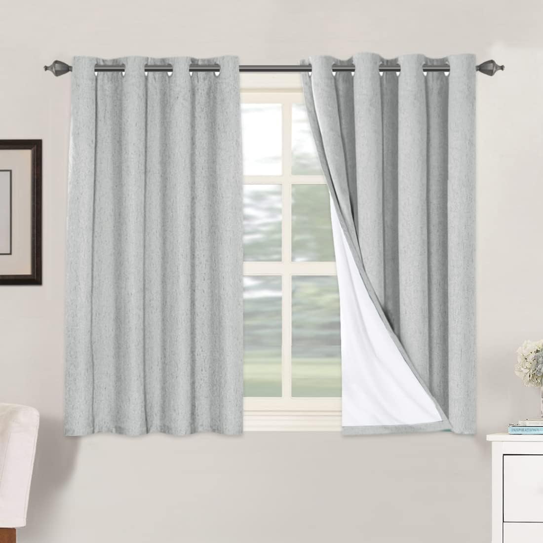 H.VERSAILTEX Blackout Curtains, Linen Curtains 108 inches Long 100% Black Out Curtains for Bedroom Windows, Textured Linen Look Draperies Grommet with White Liner, 2 Panels, Natural