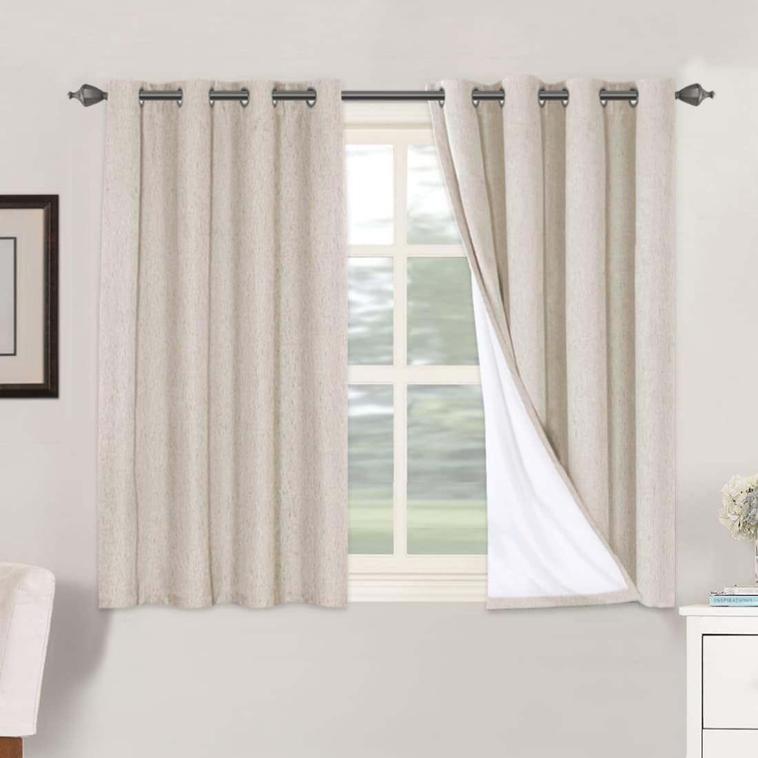 H.VERSAILTEX Blackout Curtains, Linen Curtains 108 inches Long 100% Black Out Curtains for Bedroom Windows, Textured Linen Look Draperies Grommet with White Liner, 2 Panels, Natural