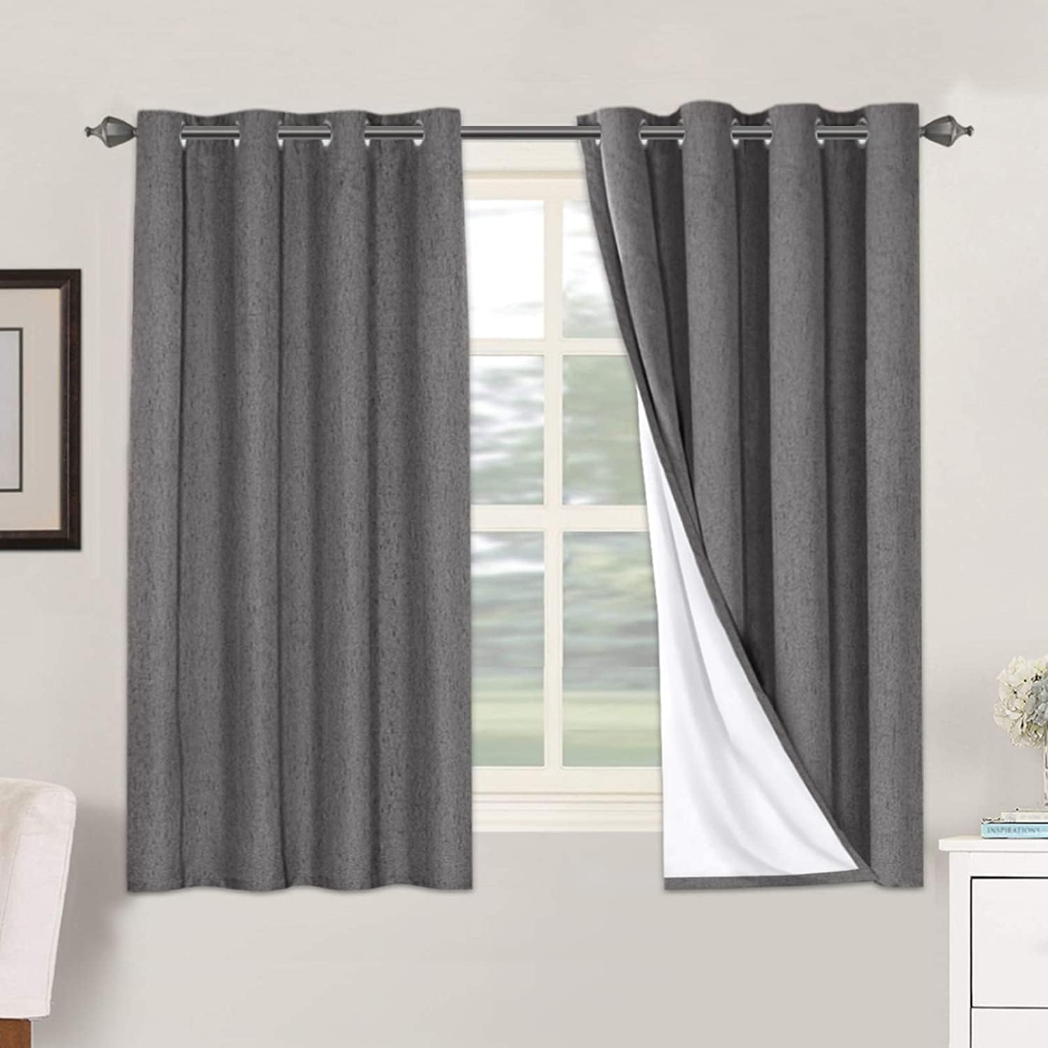H.VERSAILTEX Blackout Curtains, Linen Curtains 108 inches Long 100% Black Out Curtains for Bedroom Windows, Textured Linen Look Draperies Grommet with White Liner, 2 Panels, Natural