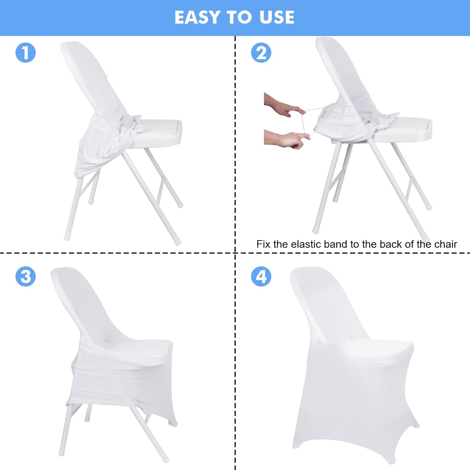 Fixwal 36 Pcs Spandex Stretch Folding Chair Covers - Universal Fitted Washable Slipcovers for Dining, Party, Wedding, Banquet & Thanksgiving Christmas Decoration (White)