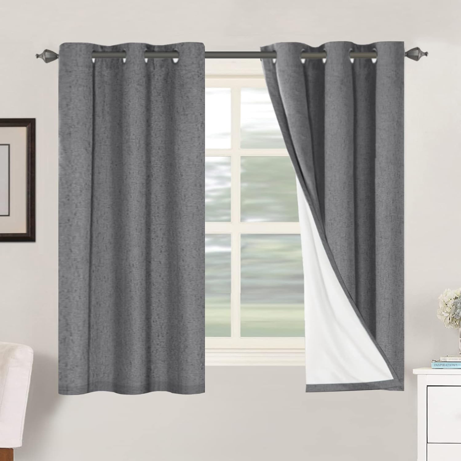 H.VERSAILTEX Blackout Curtains, Linen Curtains 108 inches Long 100% Black Out Curtains for Bedroom Windows, Textured Linen Look Draperies Grommet with White Liner, 2 Panels, Natural