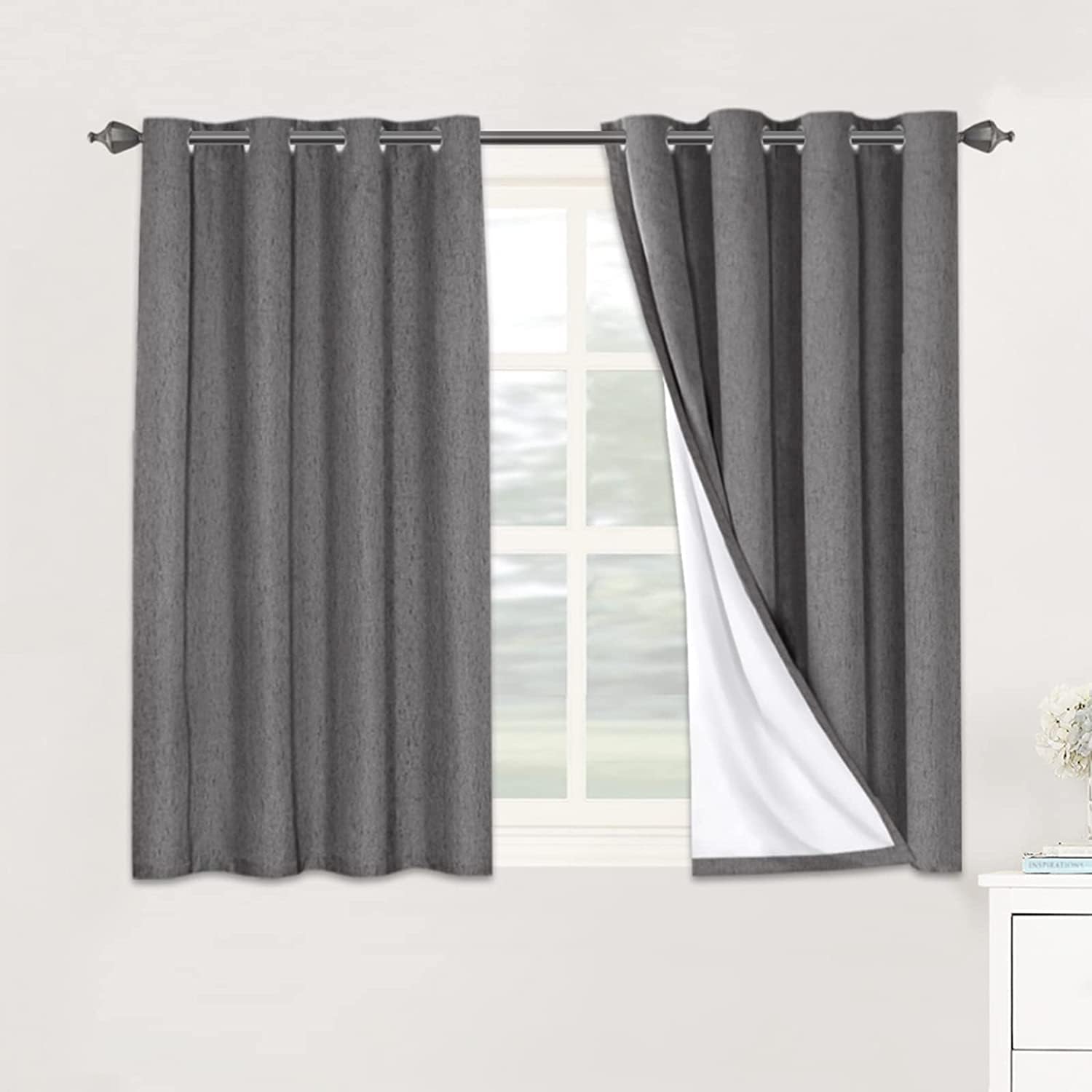 H.VERSAILTEX Blackout Curtains, Linen Curtains 108 inches Long 100% Black Out Curtains for Bedroom Windows, Textured Linen Look Draperies Grommet with White Liner, 2 Panels, Natural