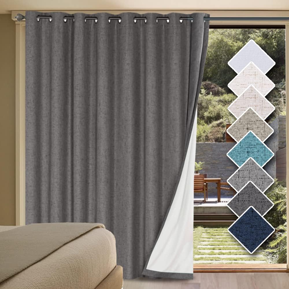 H.VERSAILTEX Blackout Curtains, Linen Curtains 108 inches Long 100% Black Out Curtains for Bedroom Windows, Textured Linen Look Draperies Grommet with White Liner, 2 Panels, Natural