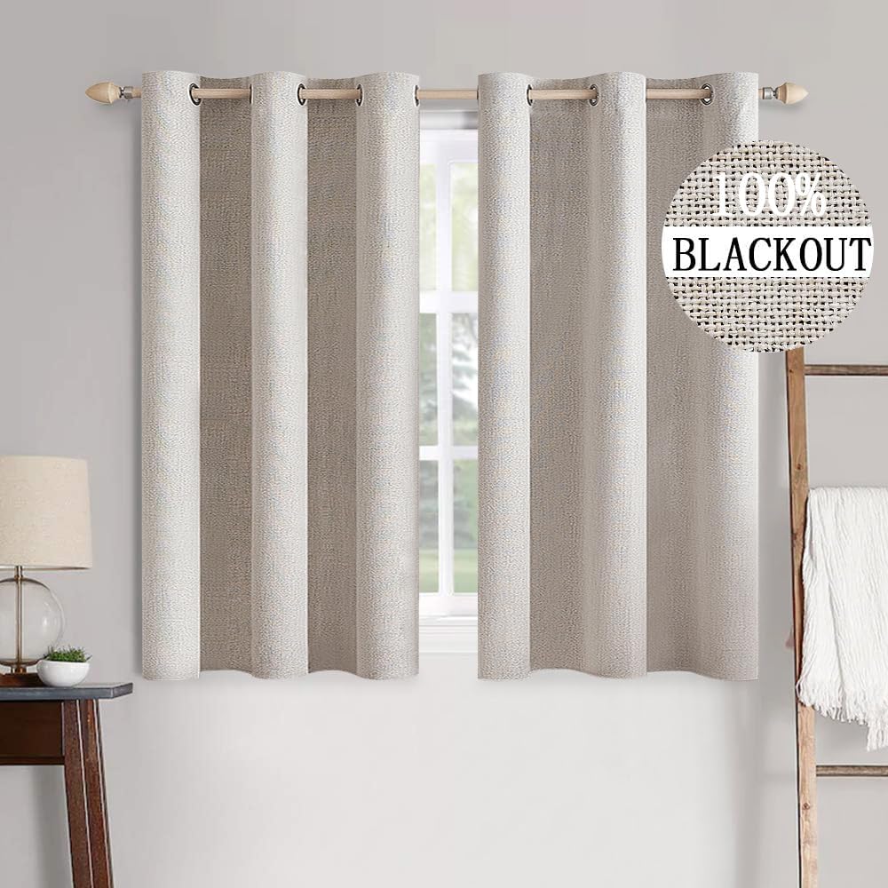 MIULEE 100% Blackout Linen Textured Curtains for Bedroom Solid Thermal Insulated Copper Brown Grommet Room Darkening Curtains & Drapes Luxury Decor for Living Room Nursery 52 x 84 Inch (2 Panels)