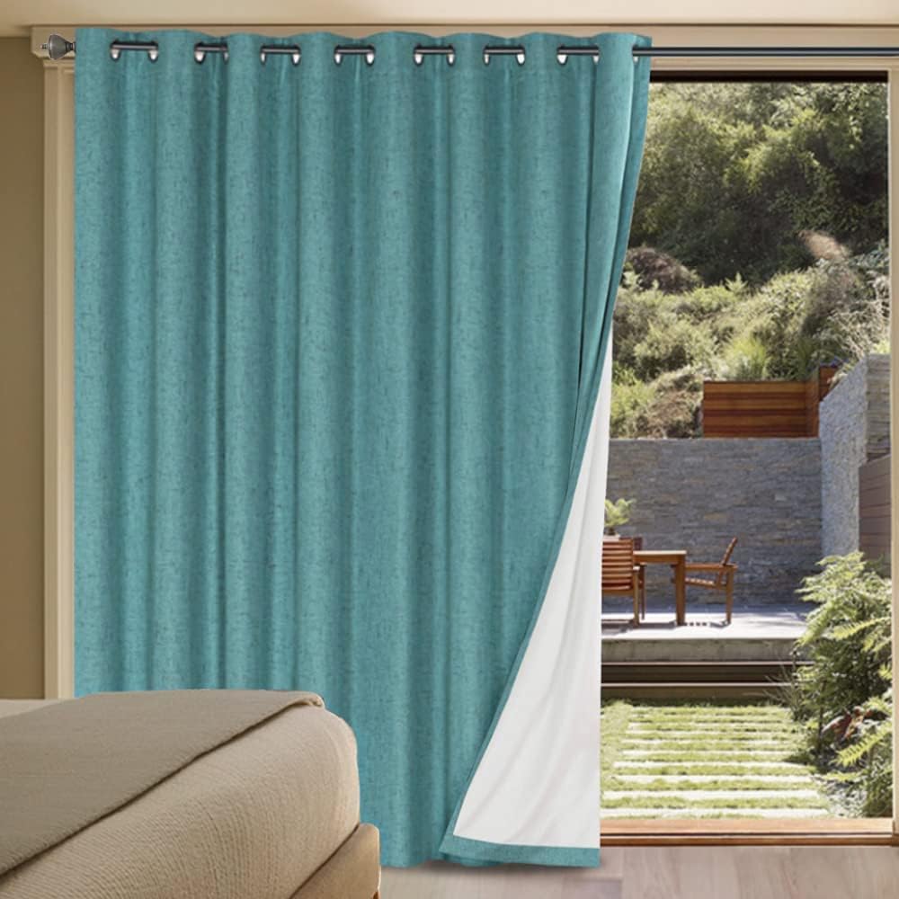 H.VERSAILTEX Blackout Curtains, Linen Curtains 108 inches Long 100% Black Out Curtains for Bedroom Windows, Textured Linen Look Draperies Grommet with White Liner, 2 Panels, Natural