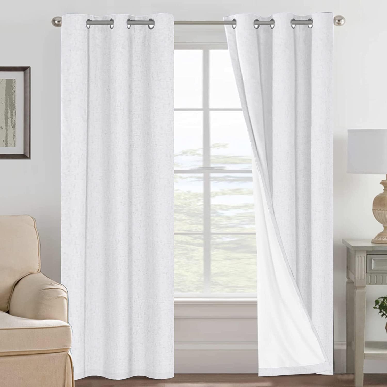 H.VERSAILTEX Blackout Curtains, Linen Curtains 108 inches Long 100% Black Out Curtains for Bedroom Windows, Textured Linen Look Draperies Grommet with White Liner, 2 Panels, Natural