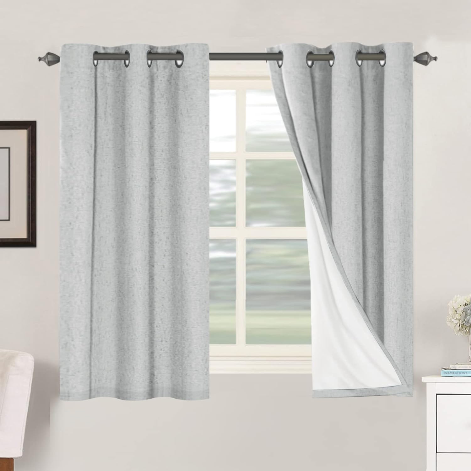 H.VERSAILTEX Blackout Curtains, Linen Curtains 108 inches Long 100% Black Out Curtains for Bedroom Windows, Textured Linen Look Draperies Grommet with White Liner, 2 Panels, Natural