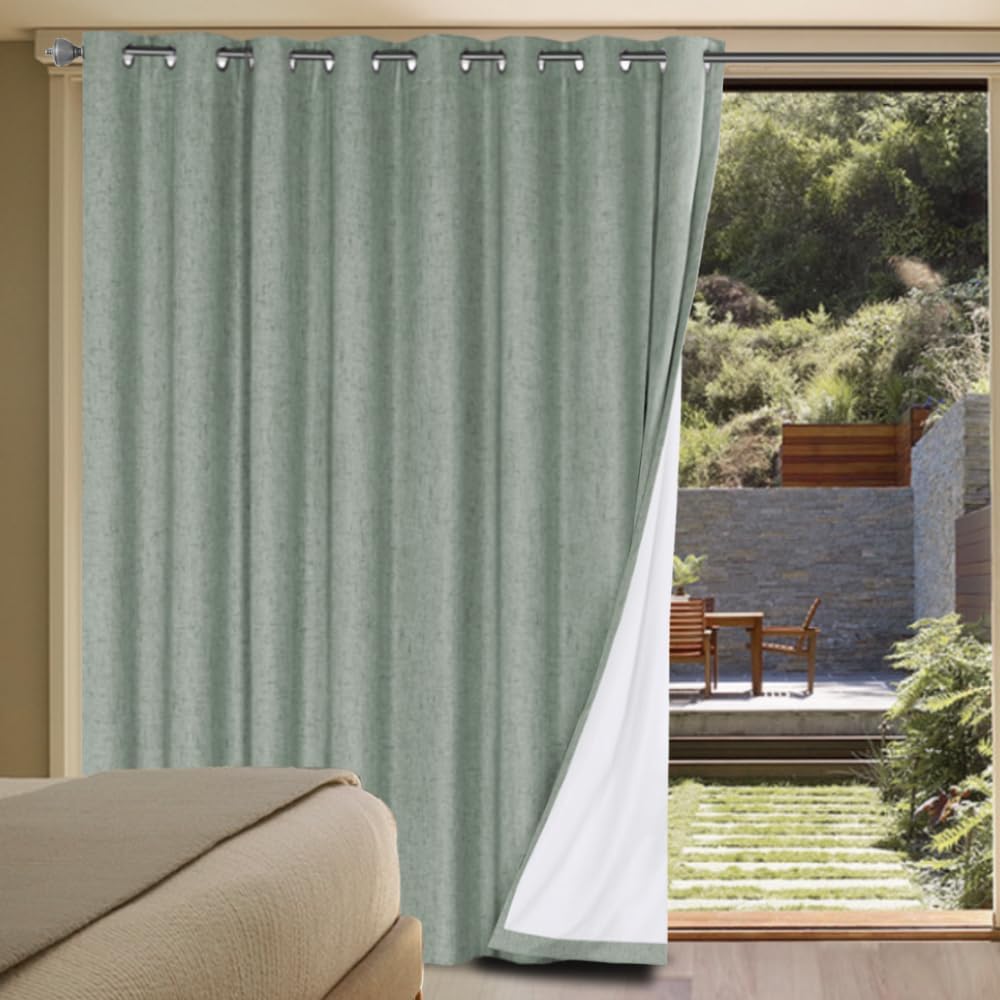 H.VERSAILTEX Blackout Curtains, Linen Curtains 108 inches Long 100% Black Out Curtains for Bedroom Windows, Textured Linen Look Draperies Grommet with White Liner, 2 Panels, Natural