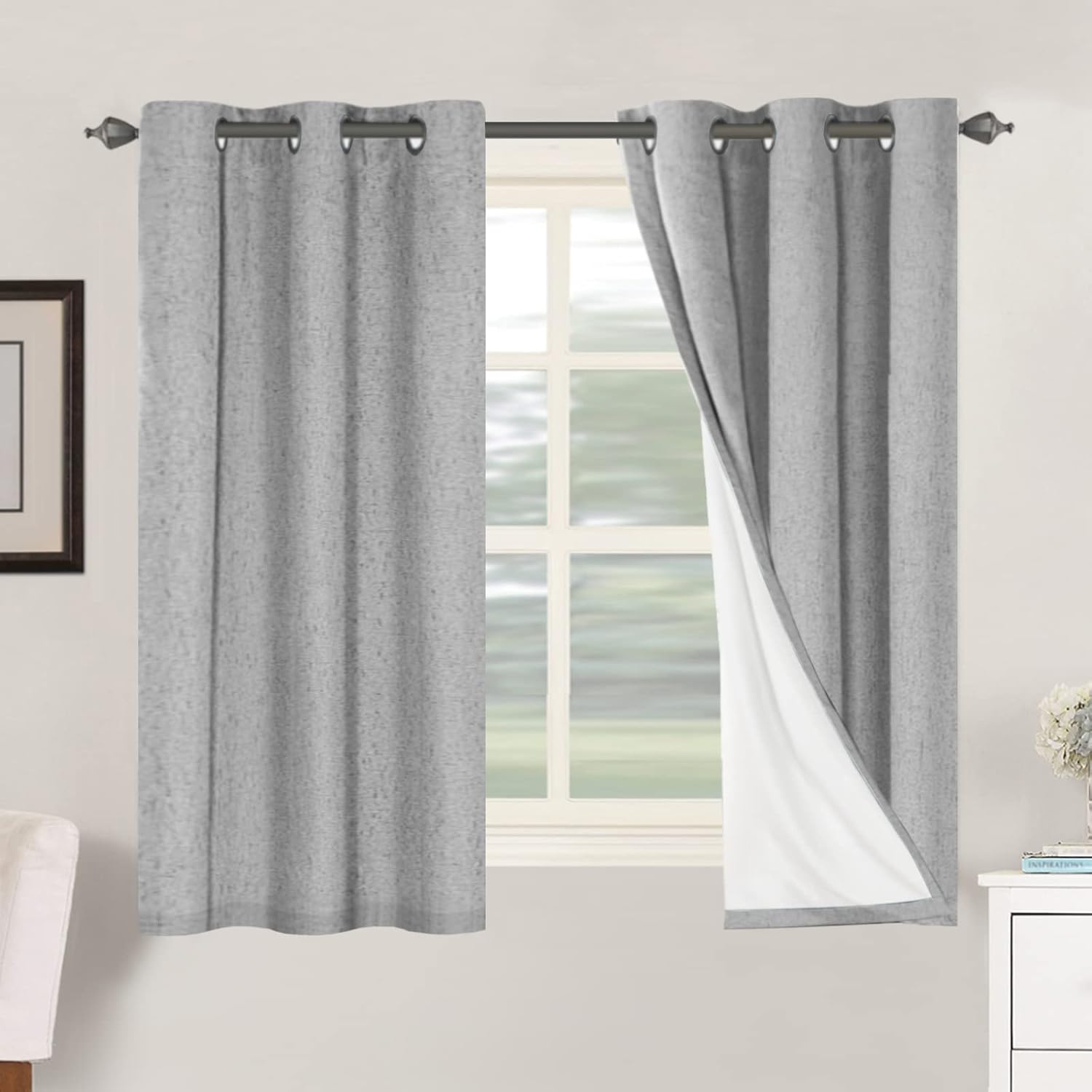 H.VERSAILTEX Blackout Curtains, Linen Curtains 108 inches Long 100% Black Out Curtains for Bedroom Windows, Textured Linen Look Draperies Grommet with White Liner, 2 Panels, Natural