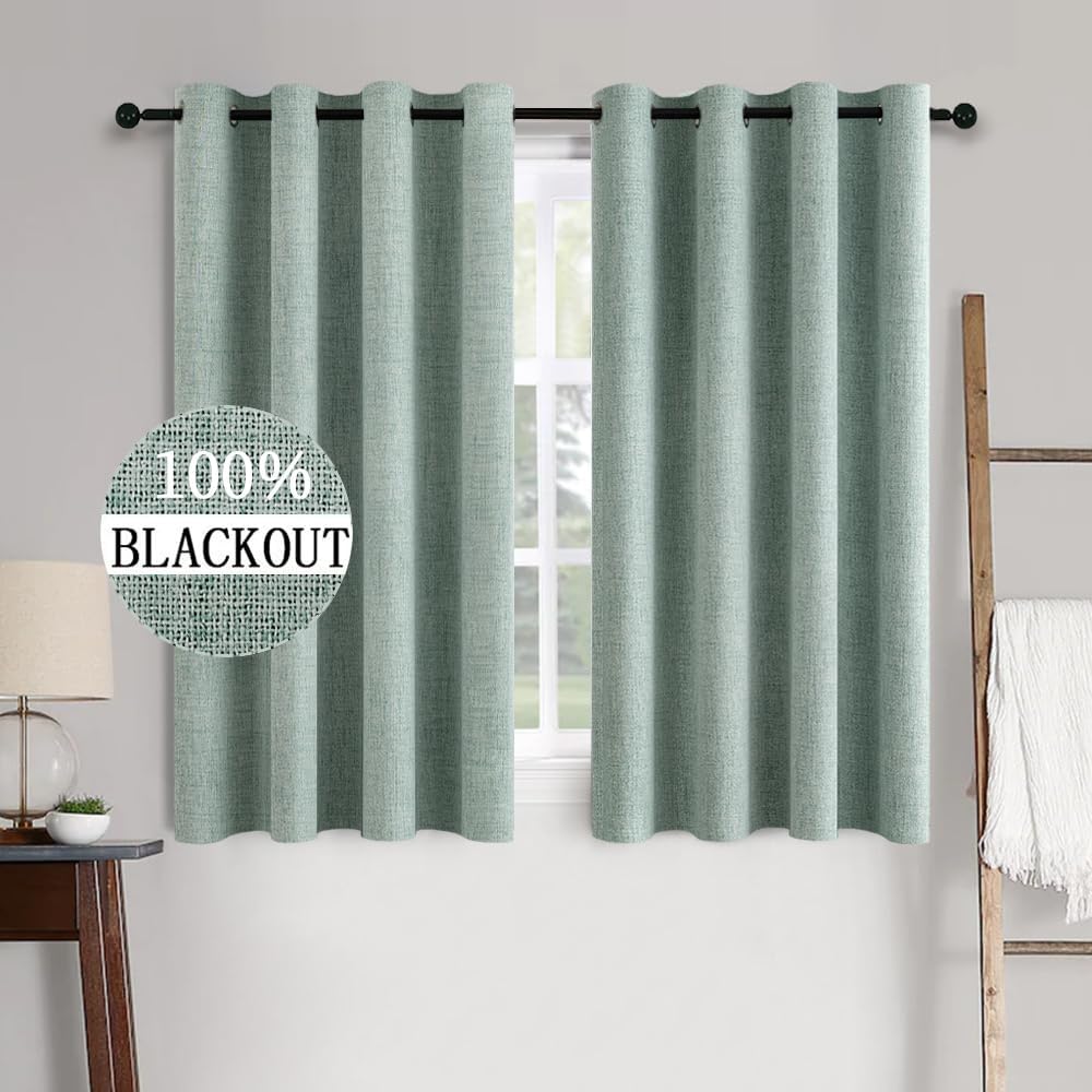 MIULEE 100% Blackout Linen Textured Curtains for Bedroom Solid Thermal Insulated Copper Brown Grommet Room Darkening Curtains & Drapes Luxury Decor for Living Room Nursery 52 x 84 Inch (2 Panels)