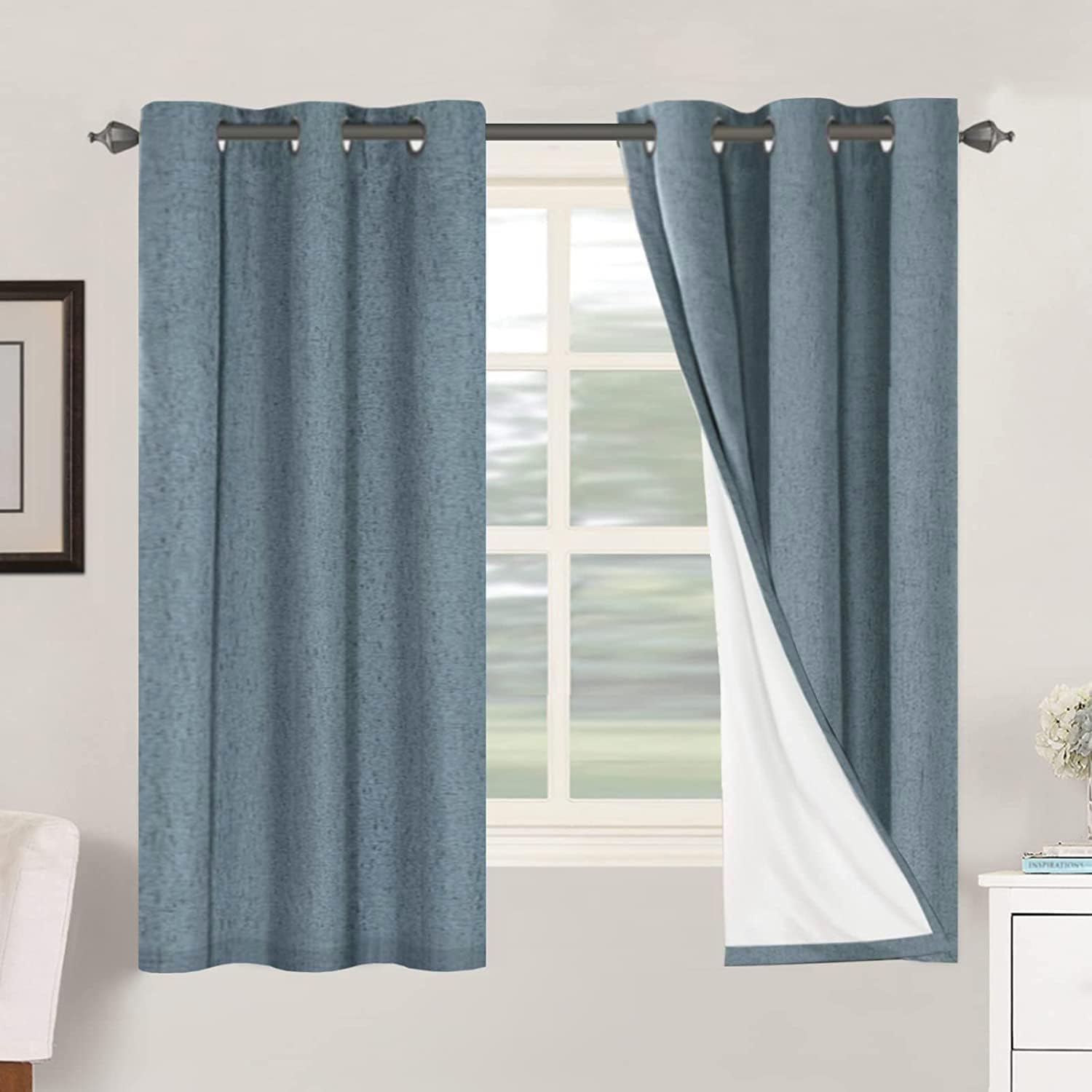 H.VERSAILTEX Blackout Curtains, Linen Curtains 108 inches Long 100% Black Out Curtains for Bedroom Windows, Textured Linen Look Draperies Grommet with White Liner, 2 Panels, Natural