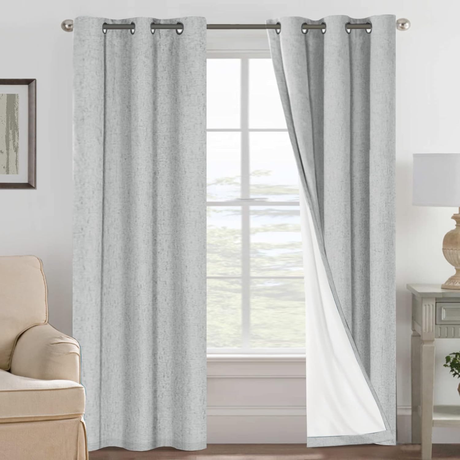 H.VERSAILTEX Blackout Curtains, Linen Curtains 108 inches Long 100% Black Out Curtains for Bedroom Windows, Textured Linen Look Draperies Grommet with White Liner, 2 Panels, Natural