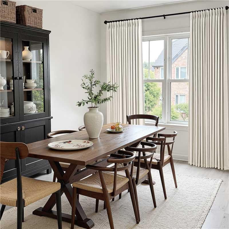 100% Blackout Pinch Pleated Curtains Linen 90 Inches Long for Bedroom 2 Panels Set Full Black Out Thermal Insulated Curtain Natural Boho Farmhouse Pinch Pleat Double Layer Room Darkening Drapes Cream