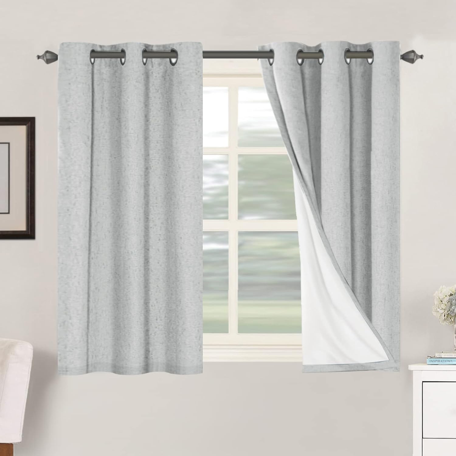 H.VERSAILTEX Blackout Curtains, Linen Curtains 108 inches Long 100% Black Out Curtains for Bedroom Windows, Textured Linen Look Draperies Grommet with White Liner, 2 Panels, Natural