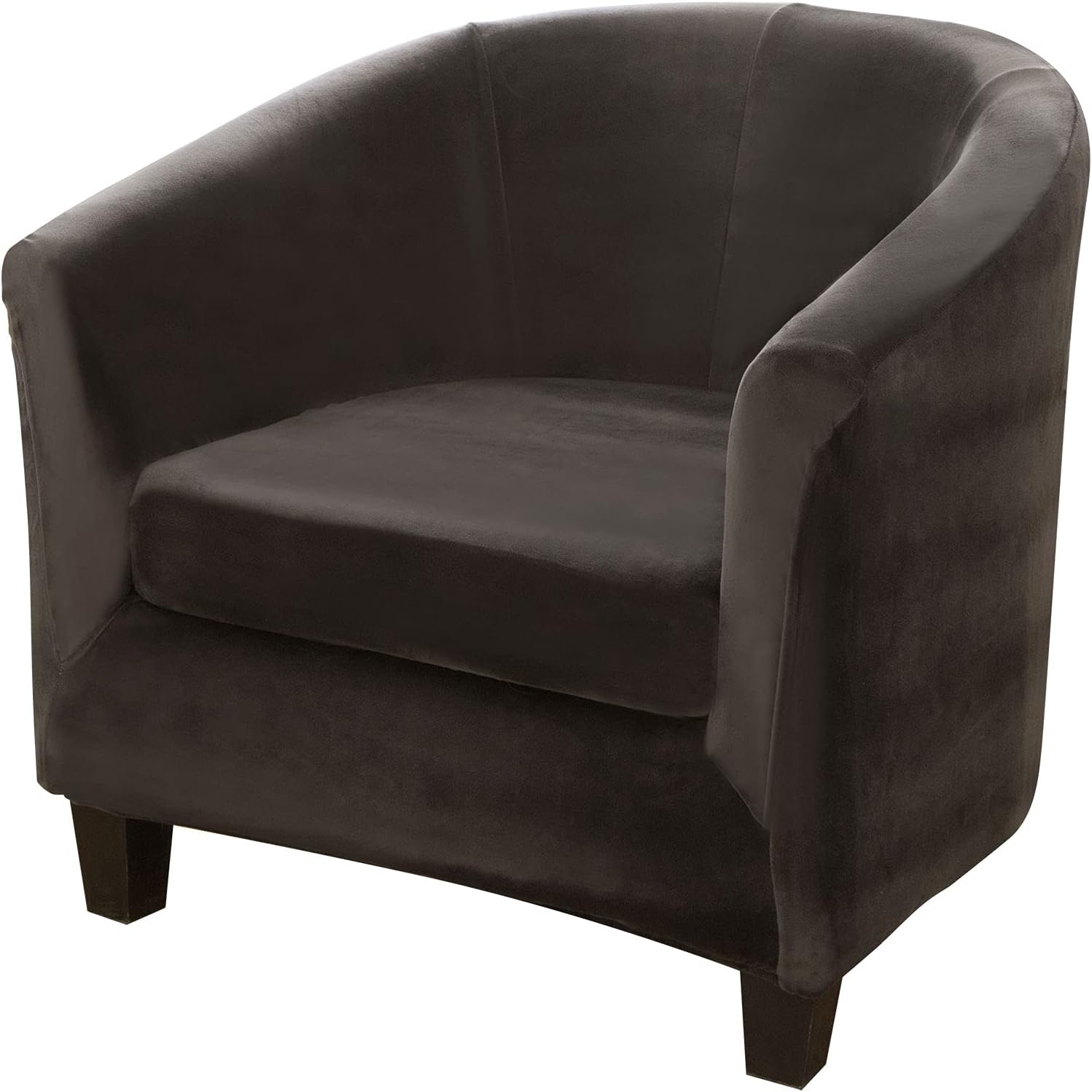 MIFXIN Tub Chair Slipcover 2-Piece Velvet Barrel Club Chair Covers with Cushion Cover Stretch Soft Washable Armchair Sofa Couch Furniture Protector for Living Room Hotel (Beige)