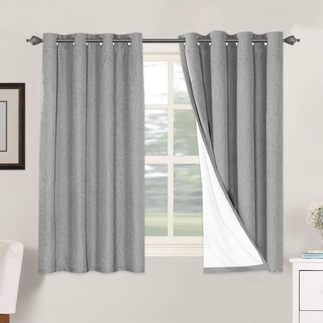 H.VERSAILTEX Blackout Curtains, Linen Curtains 108 inches Long 100% Black Out Curtains for Bedroom Windows, Textured Linen Look Draperies Grommet with White Liner, 2 Panels, Natural