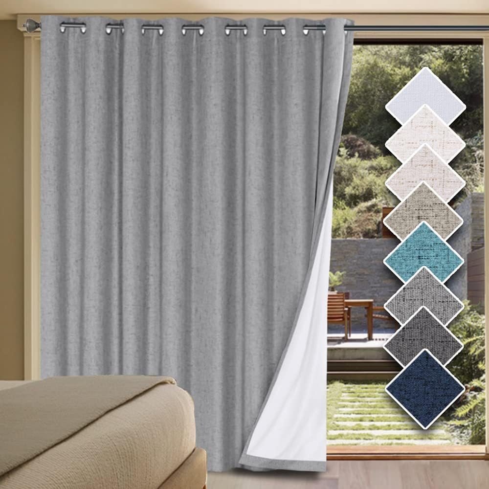 H.VERSAILTEX Blackout Curtains, Linen Curtains 108 inches Long 100% Black Out Curtains for Bedroom Windows, Textured Linen Look Draperies Grommet with White Liner, 2 Panels, Natural