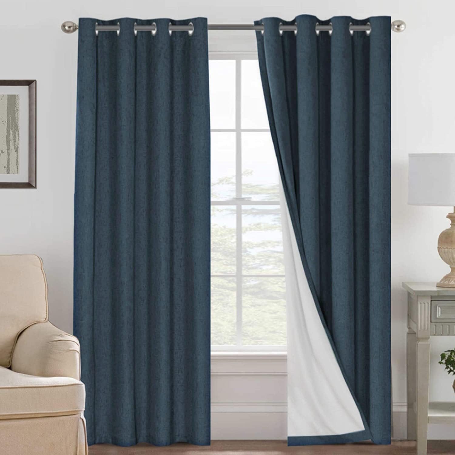 H.VERSAILTEX Blackout Curtains, Linen Curtains 108 inches Long 100% Black Out Curtains for Bedroom Windows, Textured Linen Look Draperies Grommet with White Liner, 2 Panels, Natural