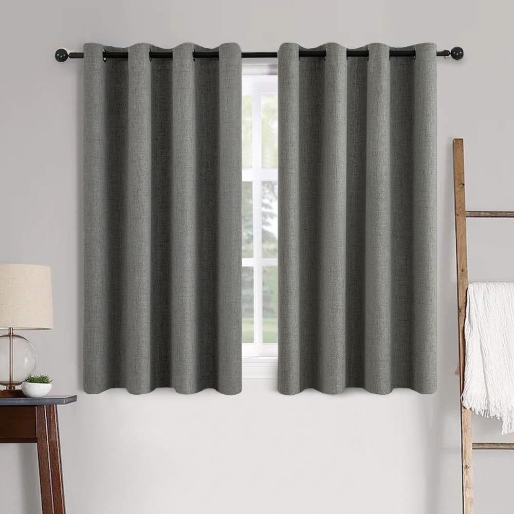 MIULEE 100% Blackout Linen Textured Curtains for Bedroom Solid Thermal Insulated Copper Brown Grommet Room Darkening Curtains & Drapes Luxury Decor for Living Room Nursery 52 x 84 Inch (2 Panels)