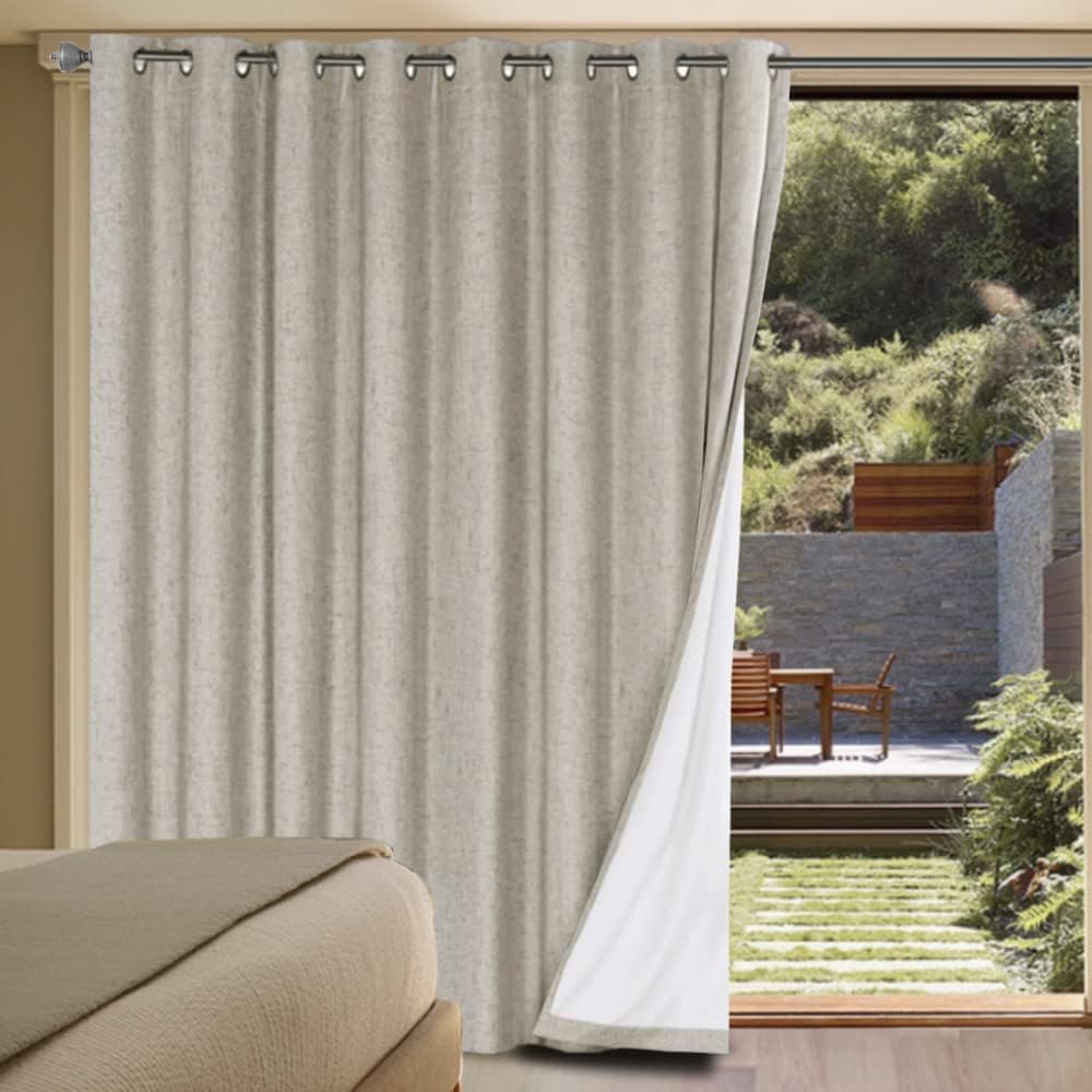 H.VERSAILTEX Blackout Curtains, Linen Curtains 108 inches Long 100% Black Out Curtains for Bedroom Windows, Textured Linen Look Draperies Grommet with White Liner, 2 Panels, Natural