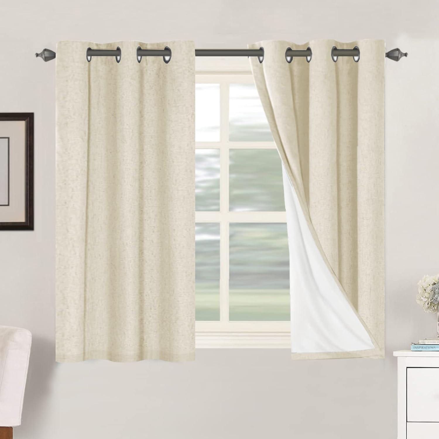 H.VERSAILTEX Blackout Curtains, Linen Curtains 108 inches Long 100% Black Out Curtains for Bedroom Windows, Textured Linen Look Draperies Grommet with White Liner, 2 Panels, Natural