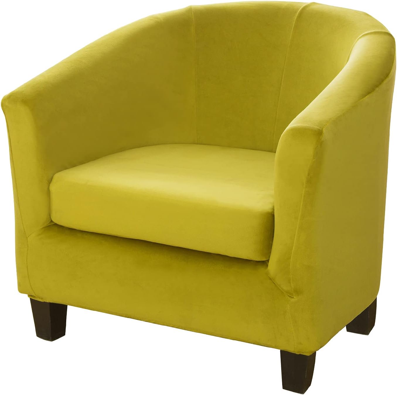 MIFXIN Tub Chair Slipcover 2-Piece Velvet Barrel Club Chair Covers with Cushion Cover Stretch Soft Washable Armchair Sofa Couch Furniture Protector for Living Room Hotel (Beige)