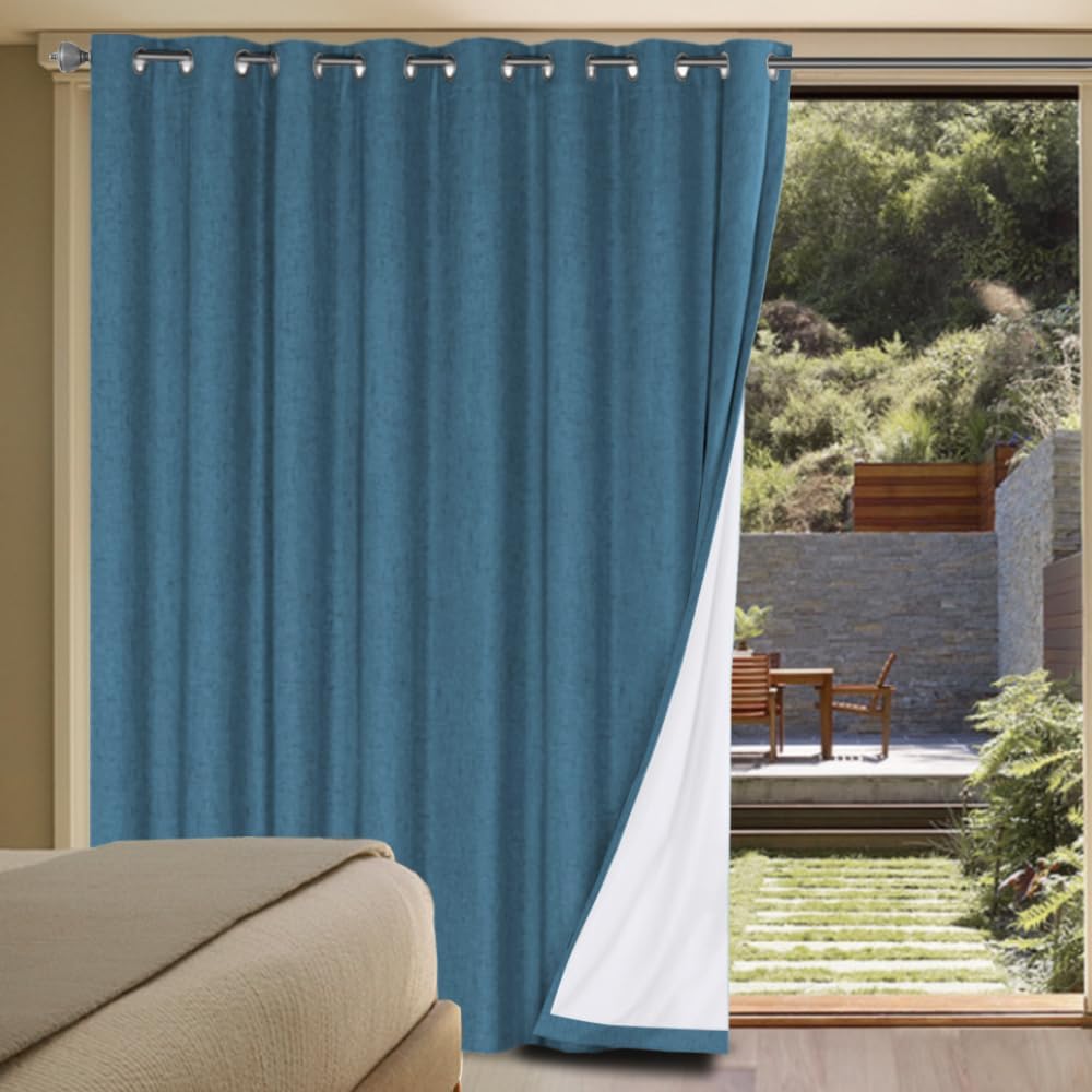 H.VERSAILTEX Blackout Curtains, Linen Curtains 108 inches Long 100% Black Out Curtains for Bedroom Windows, Textured Linen Look Draperies Grommet with White Liner, 2 Panels, Natural