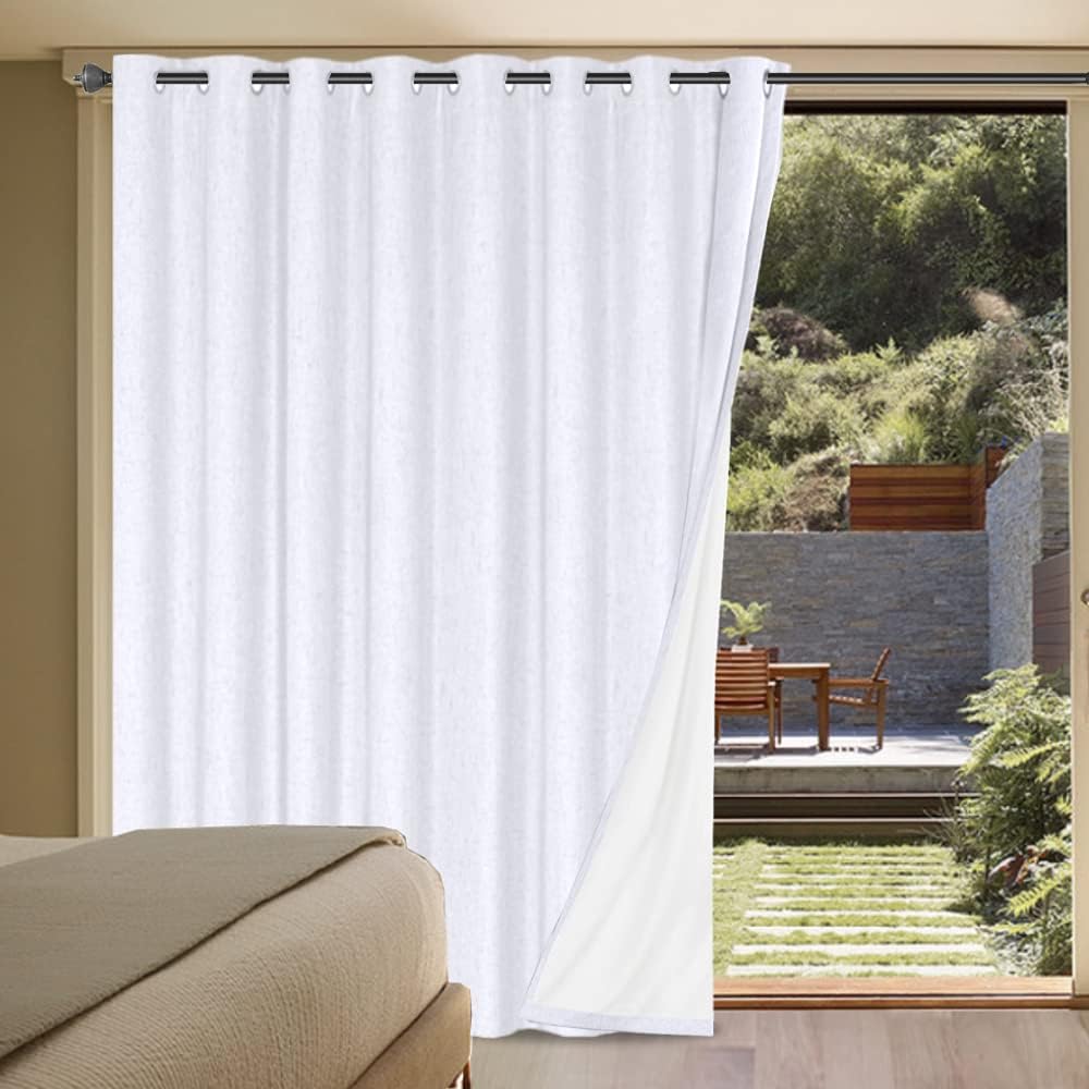 H.VERSAILTEX Blackout Curtains, Linen Curtains 108 inches Long 100% Black Out Curtains for Bedroom Windows, Textured Linen Look Draperies Grommet with White Liner, 2 Panels, Natural
