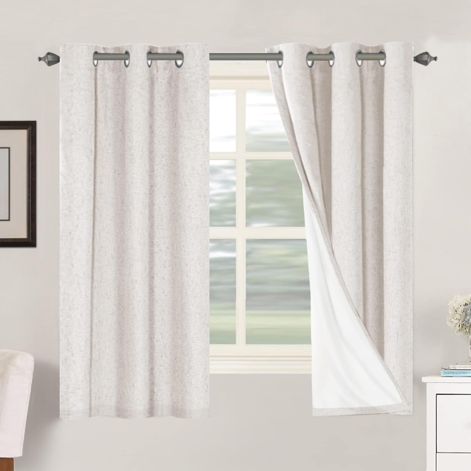 H.VERSAILTEX Blackout Curtains, Linen Curtains 108 inches Long 100% Black Out Curtains for Bedroom Windows, Textured Linen Look Draperies Grommet with White Liner, 2 Panels, Natural