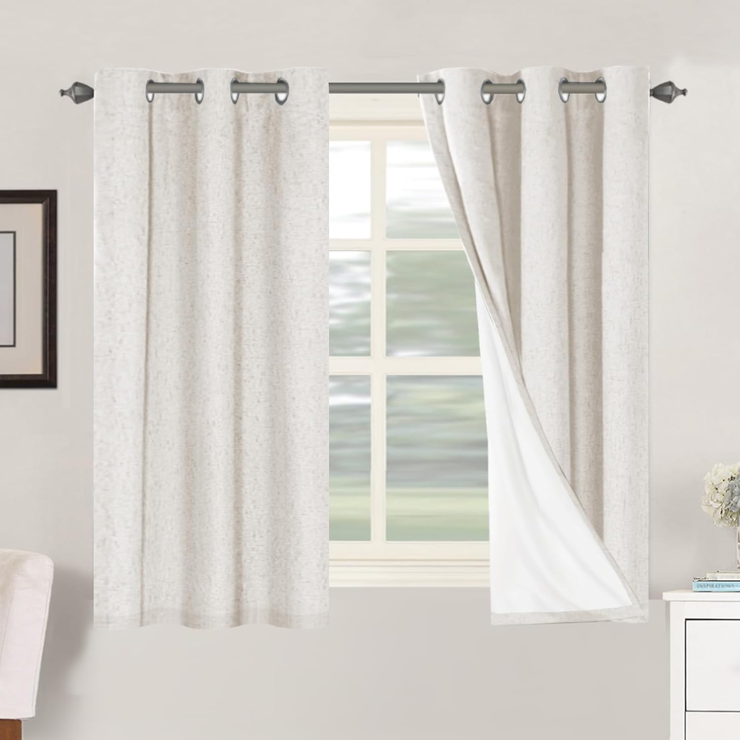 H.VERSAILTEX Blackout Curtains, Linen Curtains 108 inches Long 100% Black Out Curtains for Bedroom Windows, Textured Linen Look Draperies Grommet with White Liner, 2 Panels, Natural