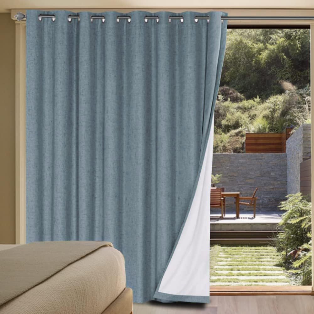 H.VERSAILTEX Blackout Curtains, Linen Curtains 108 inches Long 100% Black Out Curtains for Bedroom Windows, Textured Linen Look Draperies Grommet with White Liner, 2 Panels, Natural