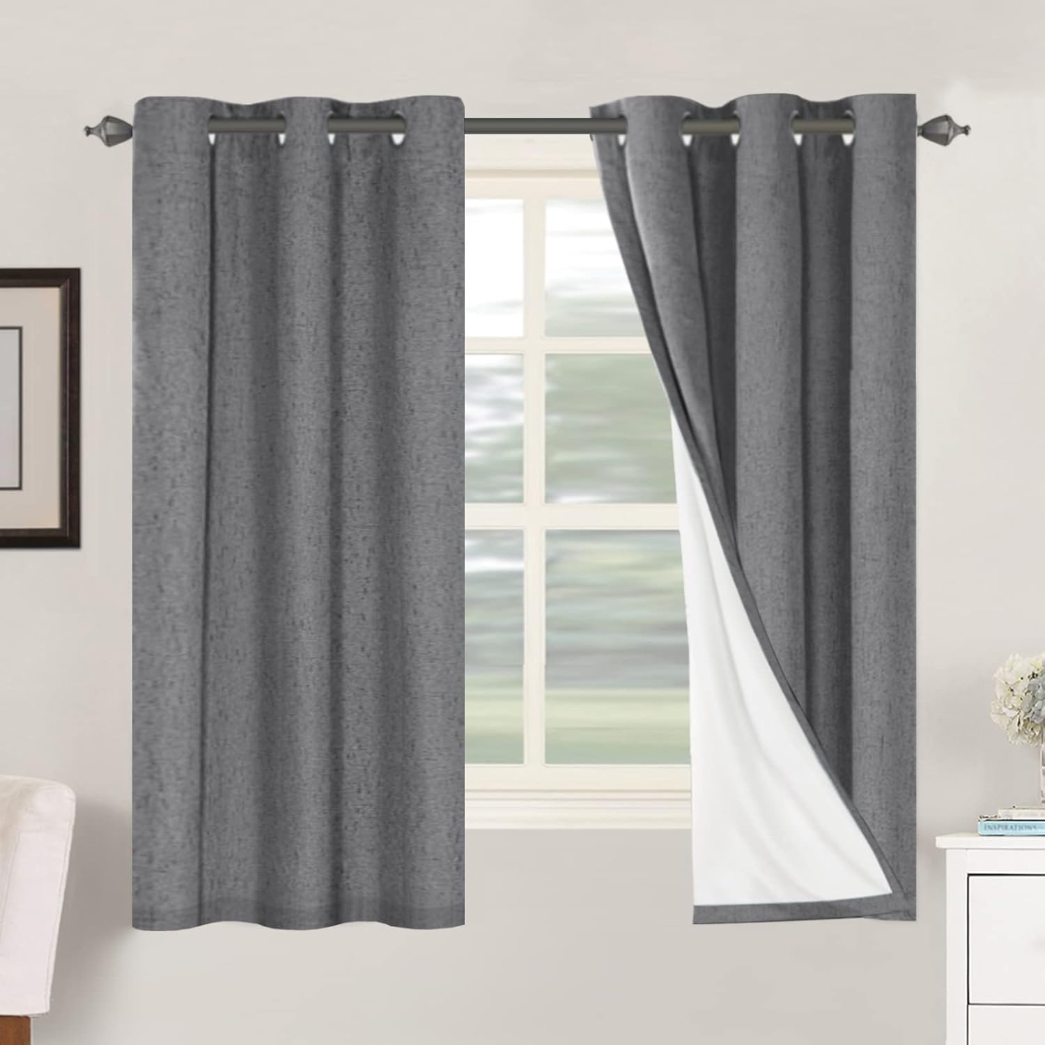 H.VERSAILTEX Blackout Curtains, Linen Curtains 108 inches Long 100% Black Out Curtains for Bedroom Windows, Textured Linen Look Draperies Grommet with White Liner, 2 Panels, Natural