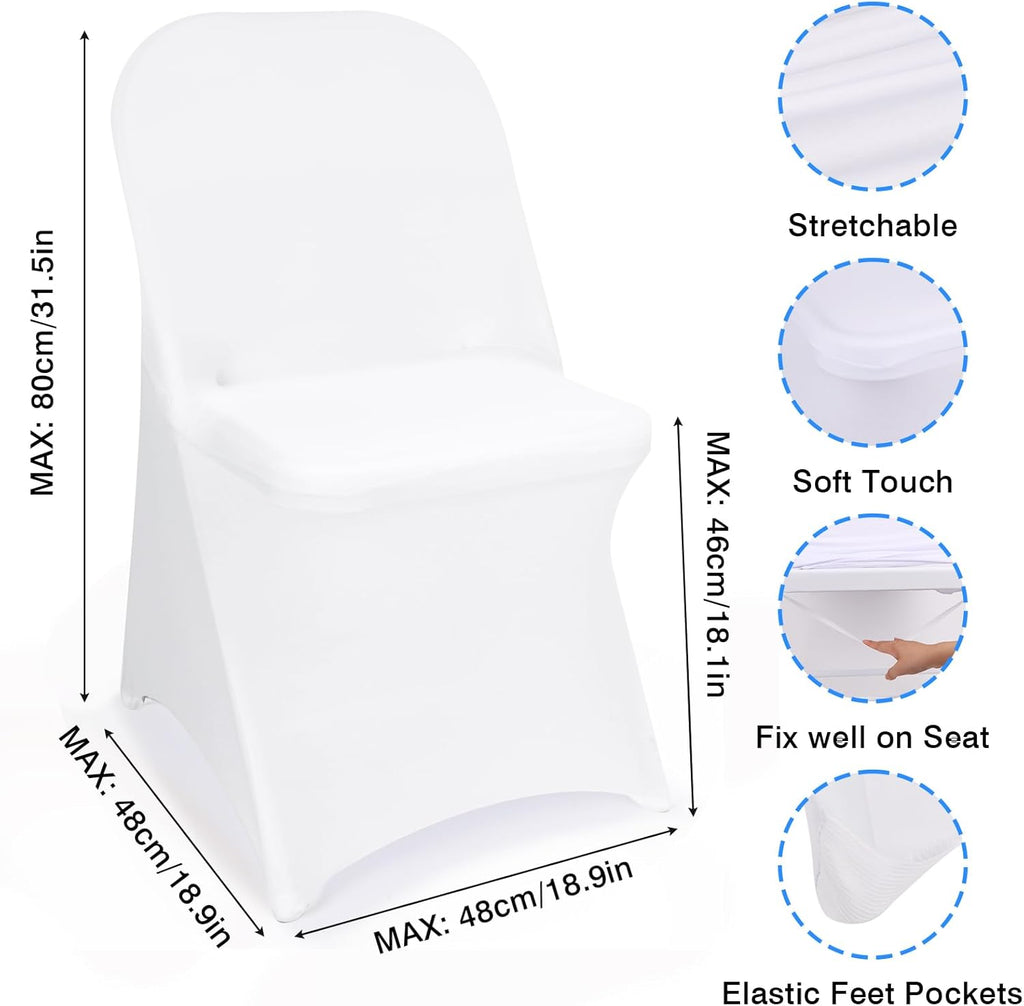 Fixwal 36 Pcs Spandex Stretch Folding Chair Covers - Universal Fitted Washable Slipcovers for Dining, Party, Wedding, Banquet & Thanksgiving Christmas Decoration (White)