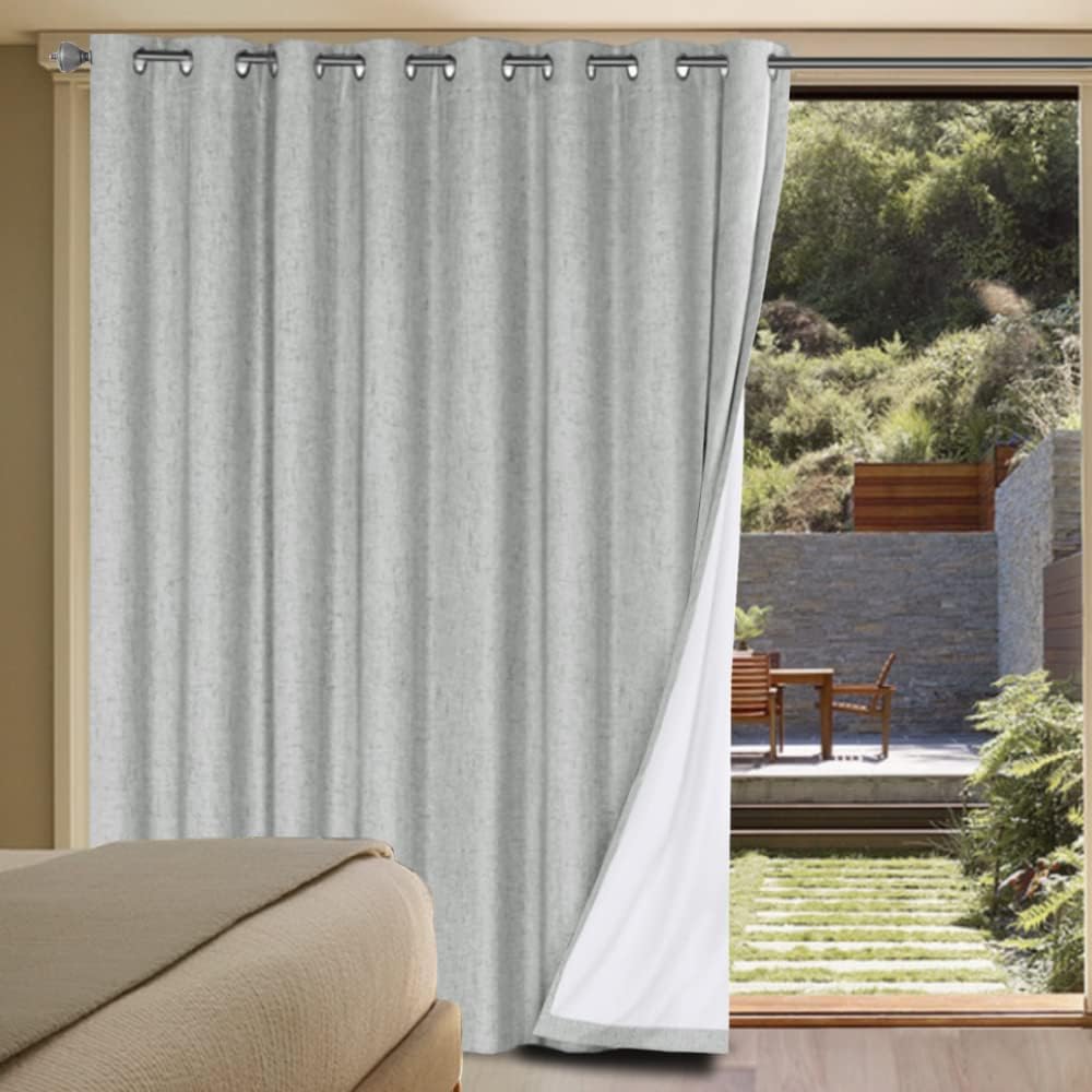 H.VERSAILTEX Blackout Curtains, Linen Curtains 108 inches Long 100% Black Out Curtains for Bedroom Windows, Textured Linen Look Draperies Grommet with White Liner, 2 Panels, Natural