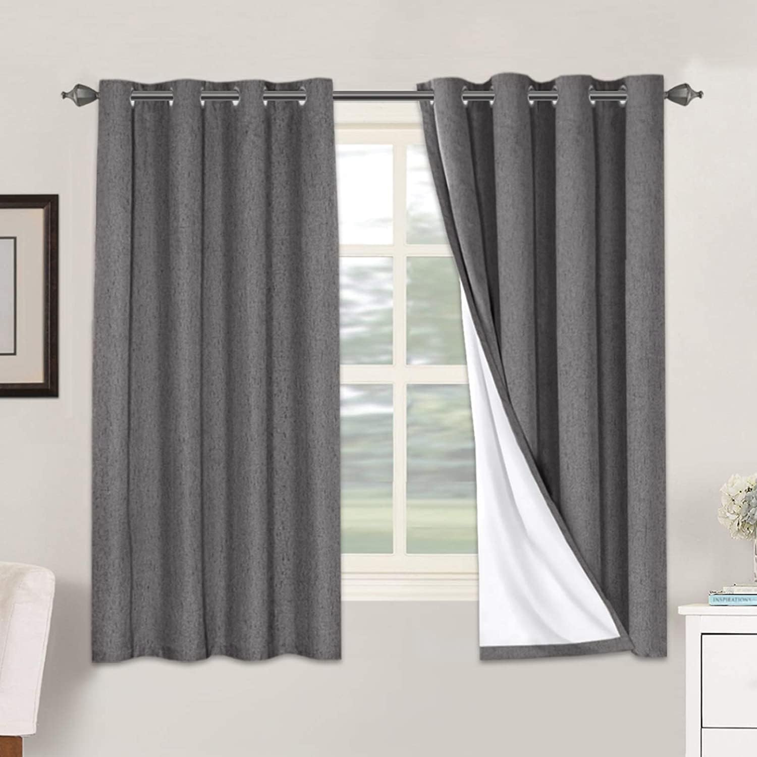 H.VERSAILTEX Blackout Curtains, Linen Curtains 108 inches Long 100% Black Out Curtains for Bedroom Windows, Textured Linen Look Draperies Grommet with White Liner, 2 Panels, Natural