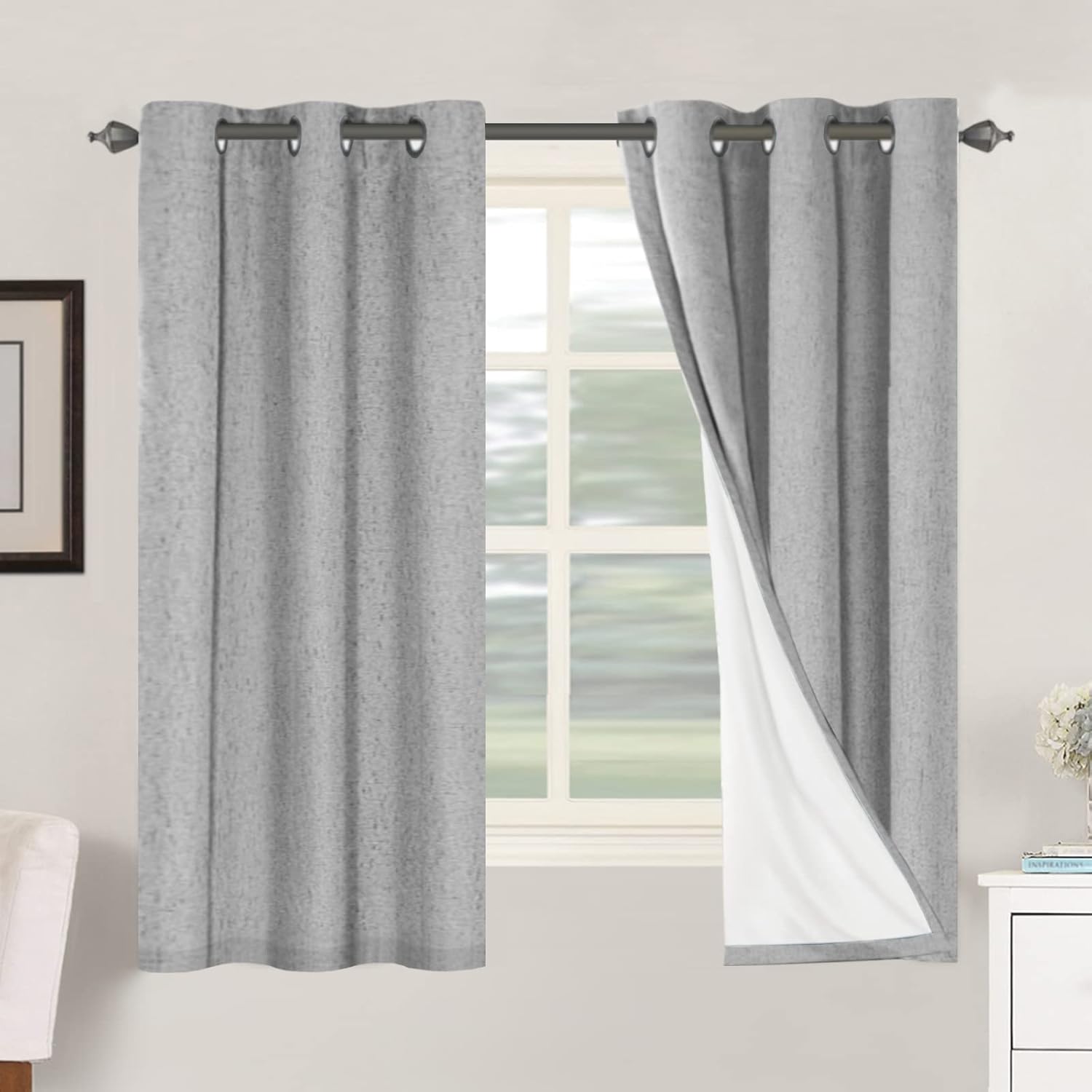 H.VERSAILTEX Blackout Curtains, Linen Curtains 108 inches Long 100% Black Out Curtains for Bedroom Windows, Textured Linen Look Draperies Grommet with White Liner, 2 Panels, Natural