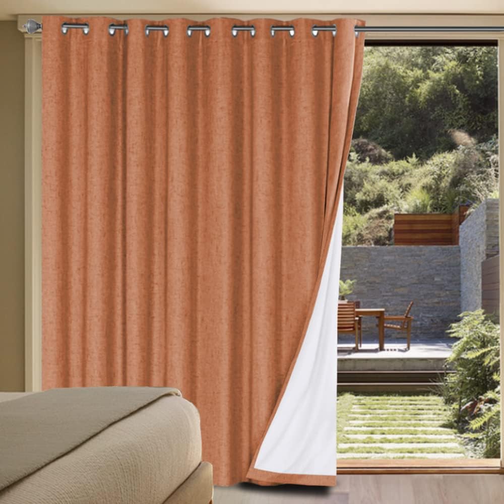 H.VERSAILTEX Blackout Curtains, Linen Curtains 108 inches Long 100% Black Out Curtains for Bedroom Windows, Textured Linen Look Draperies Grommet with White Liner, 2 Panels, Natural