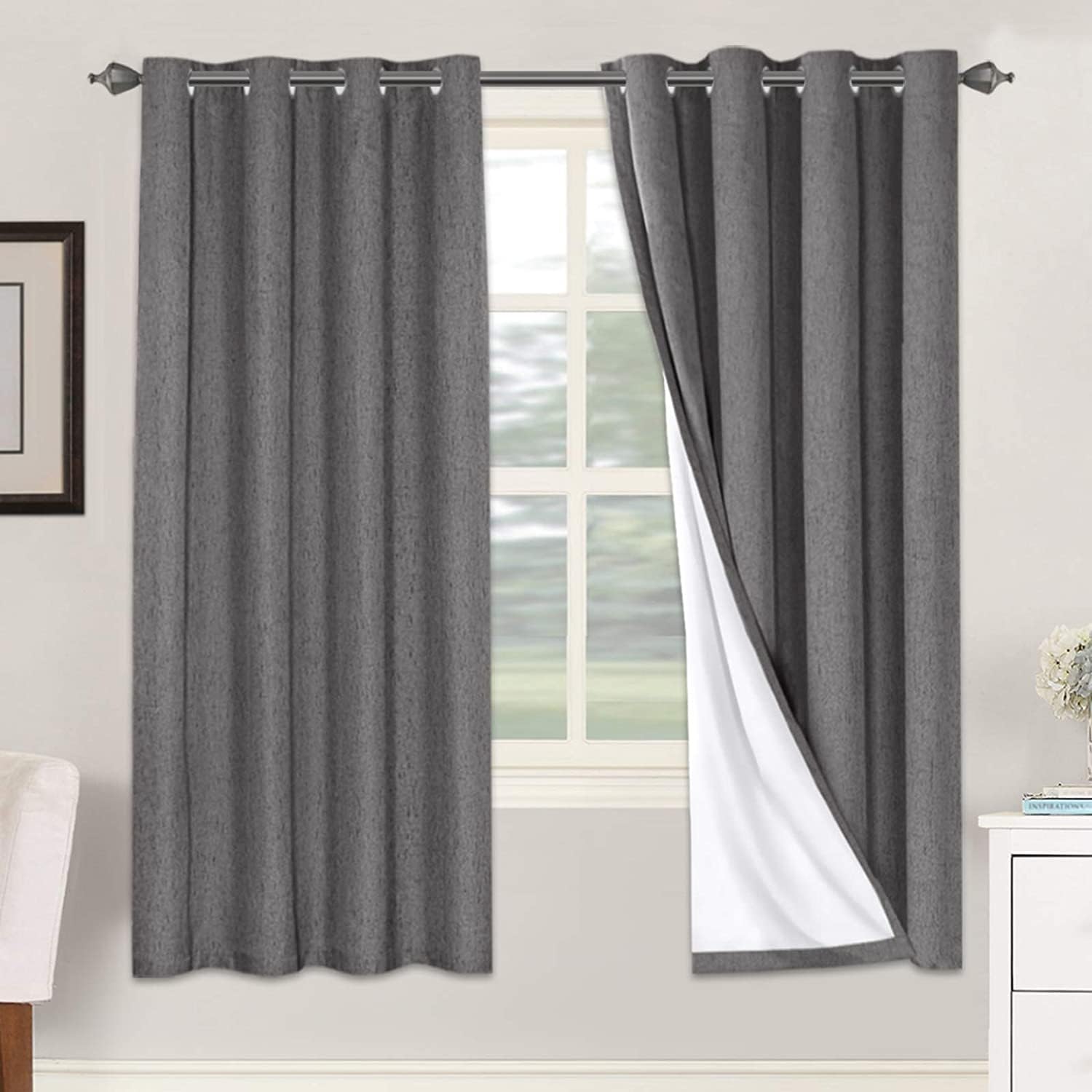 H.VERSAILTEX Blackout Curtains, Linen Curtains 108 inches Long 100% Black Out Curtains for Bedroom Windows, Textured Linen Look Draperies Grommet with White Liner, 2 Panels, Natural