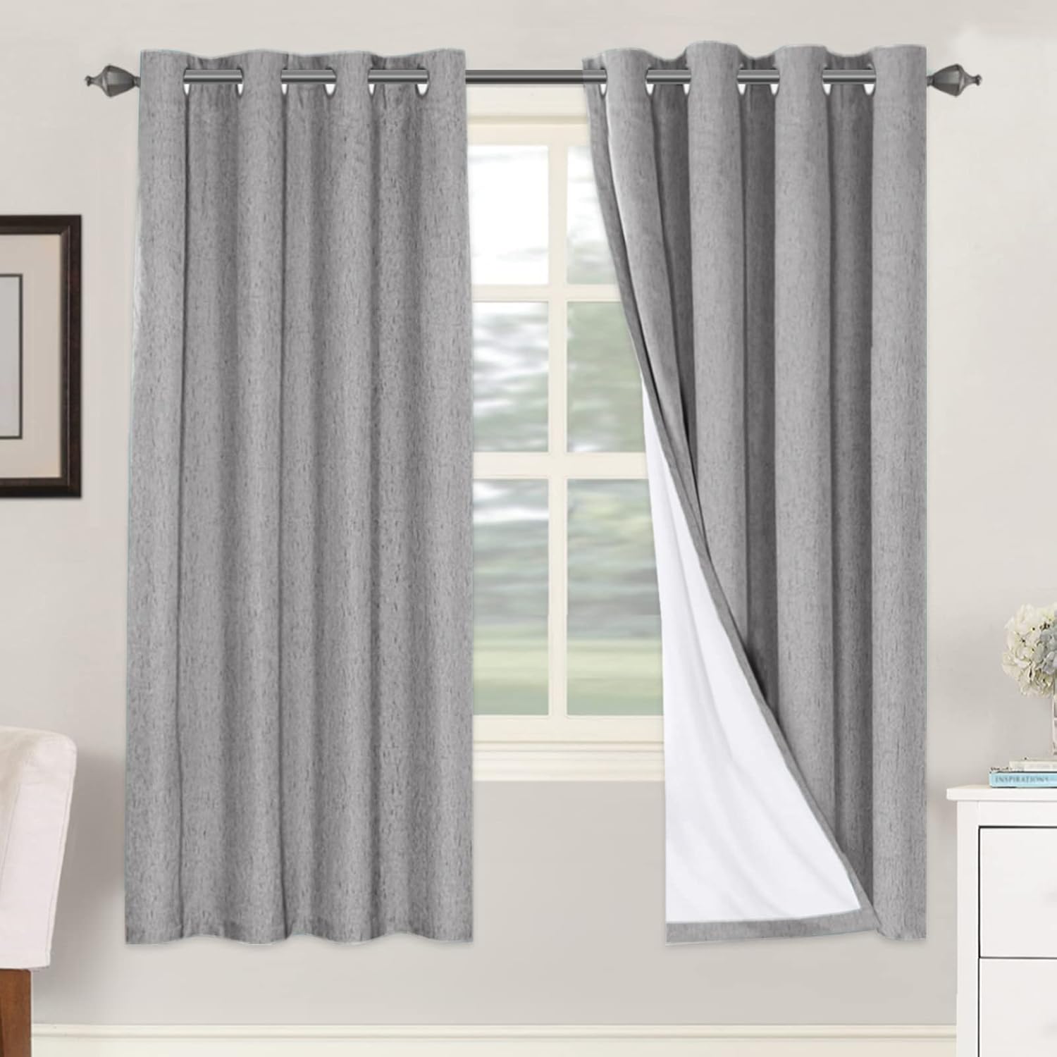 H.VERSAILTEX Blackout Curtains, Linen Curtains 108 inches Long 100% Black Out Curtains for Bedroom Windows, Textured Linen Look Draperies Grommet with White Liner, 2 Panels, Natural