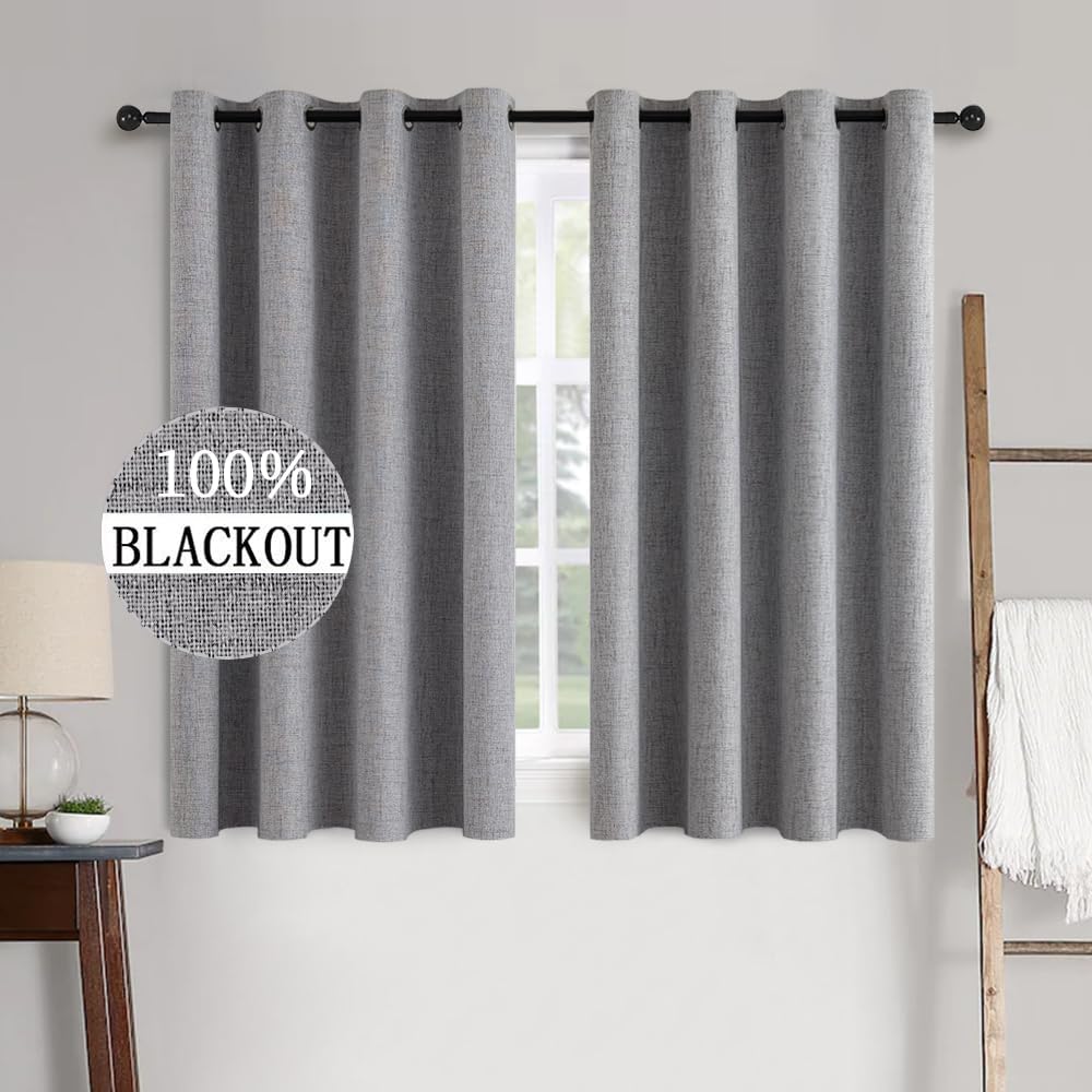 MIULEE 100% Blackout Linen Textured Curtains for Bedroom Solid Thermal Insulated Copper Brown Grommet Room Darkening Curtains & Drapes Luxury Decor for Living Room Nursery 52 x 84 Inch (2 Panels)